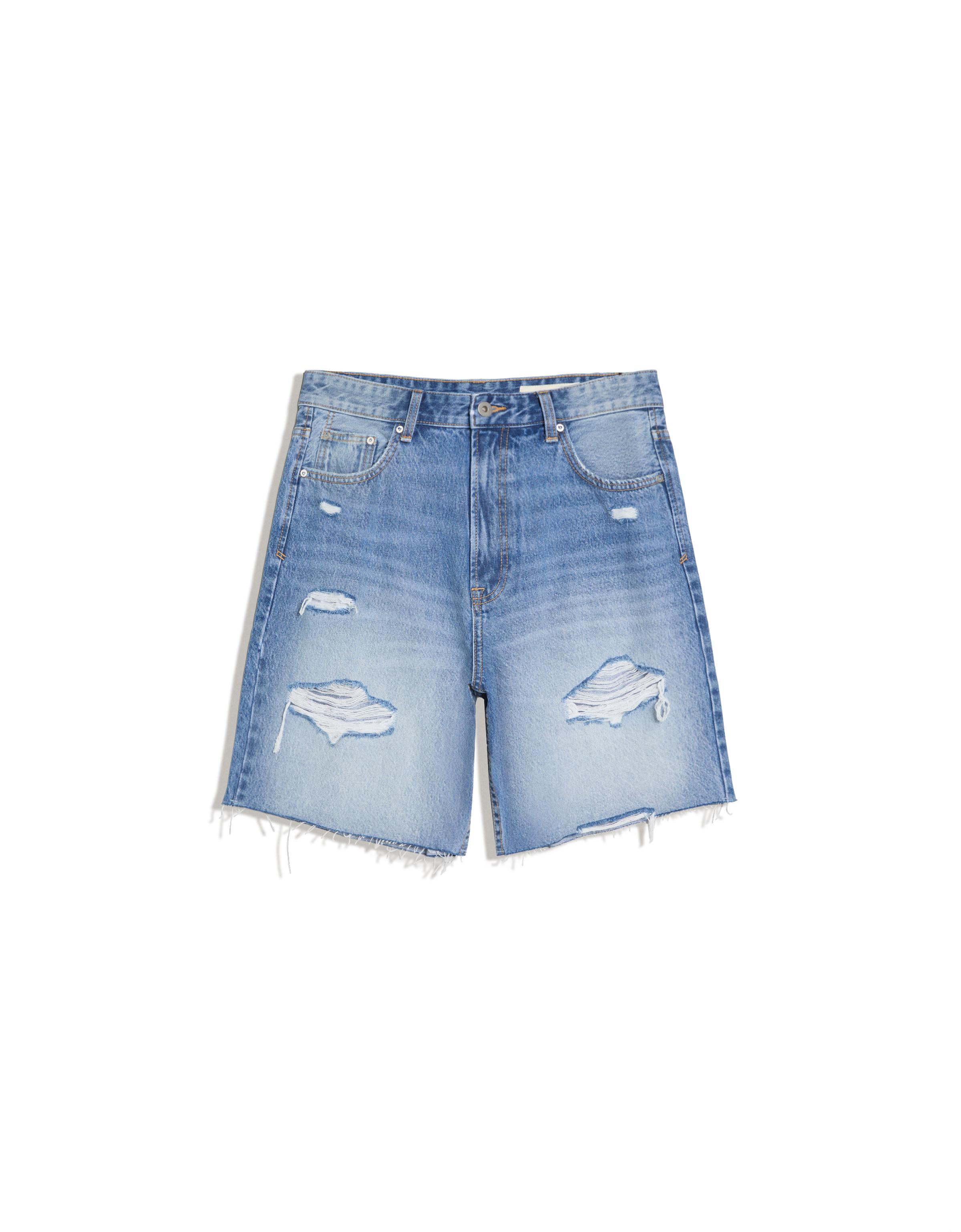 Ripped denim Bermuda shorts — Light blue