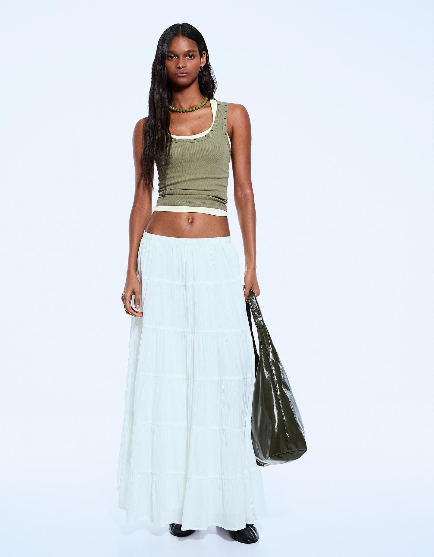 Bershka koszulka bez rękawów z ćwiekami khaki