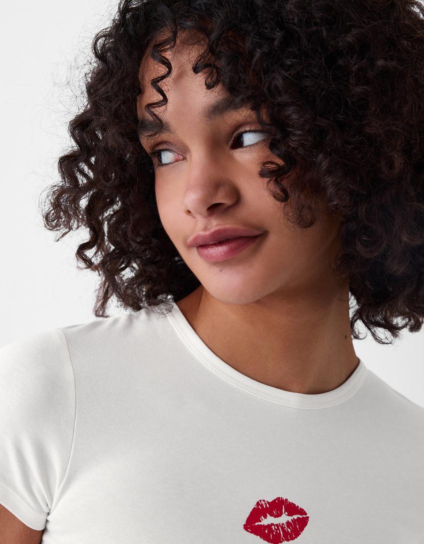 Short sleeve T-shirt with print-Cream-5