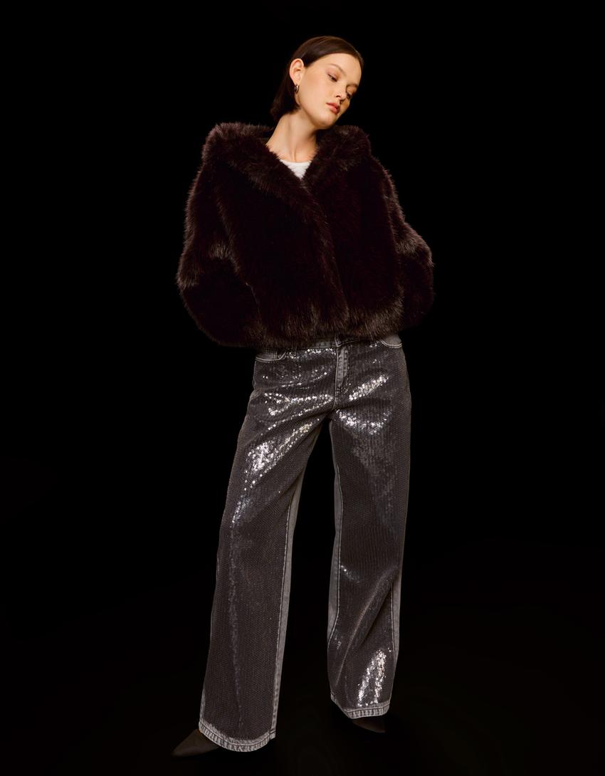 Μπουφάν με κουκούλα και συνθετική γούνα-Γκρενά