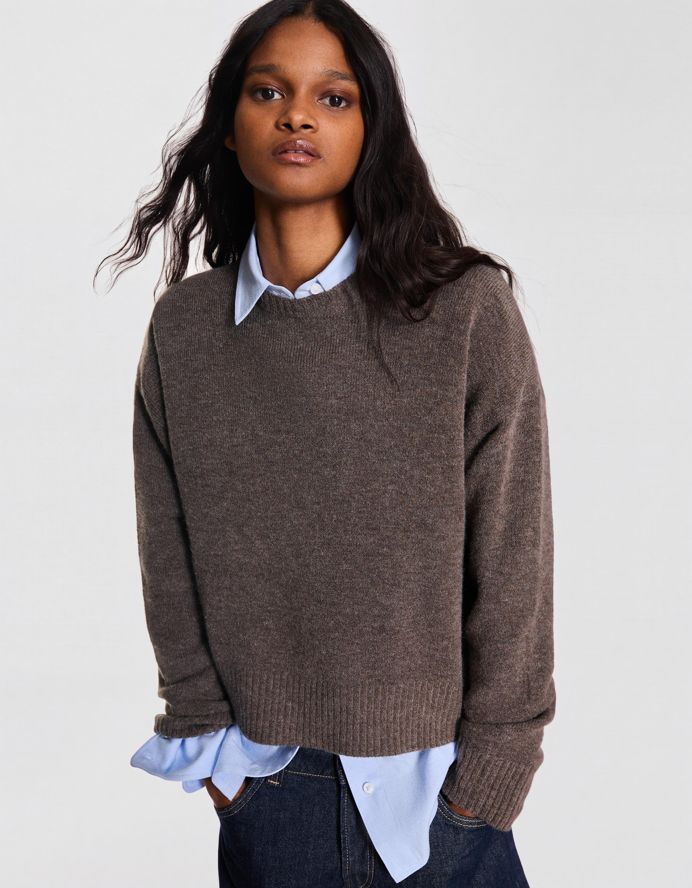 Round neck jumper — Brown