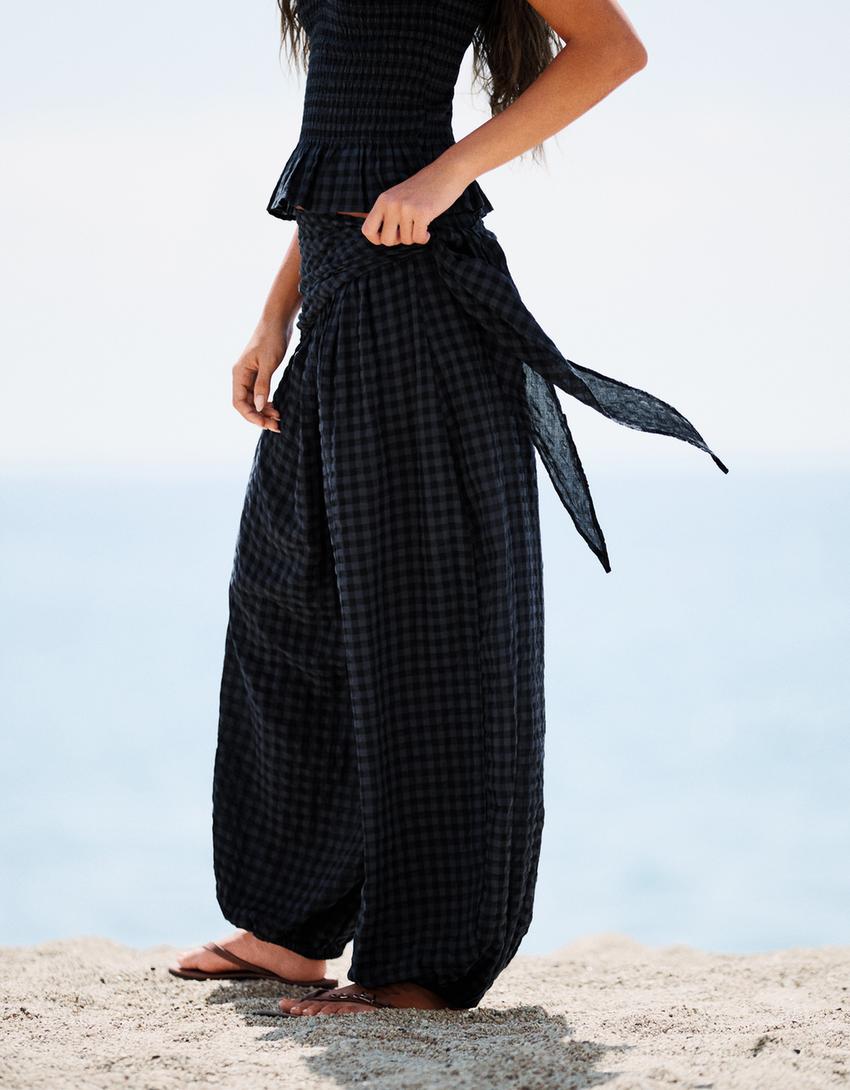 Pantalon bouffant avec foulard-Marine