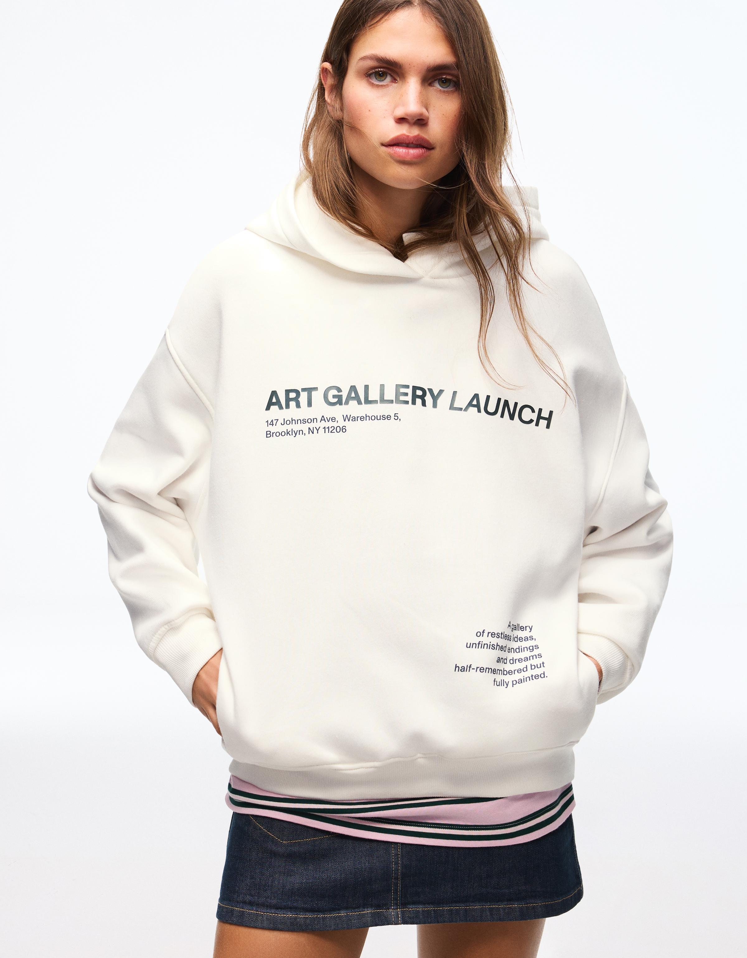 Bershka Kapuzenpullover Mit Print Damen M Grbrochenes Weiss