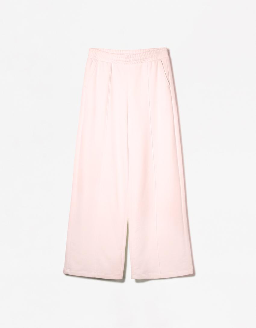 Wide Leg Hose aus Plüsch-Rosa-4