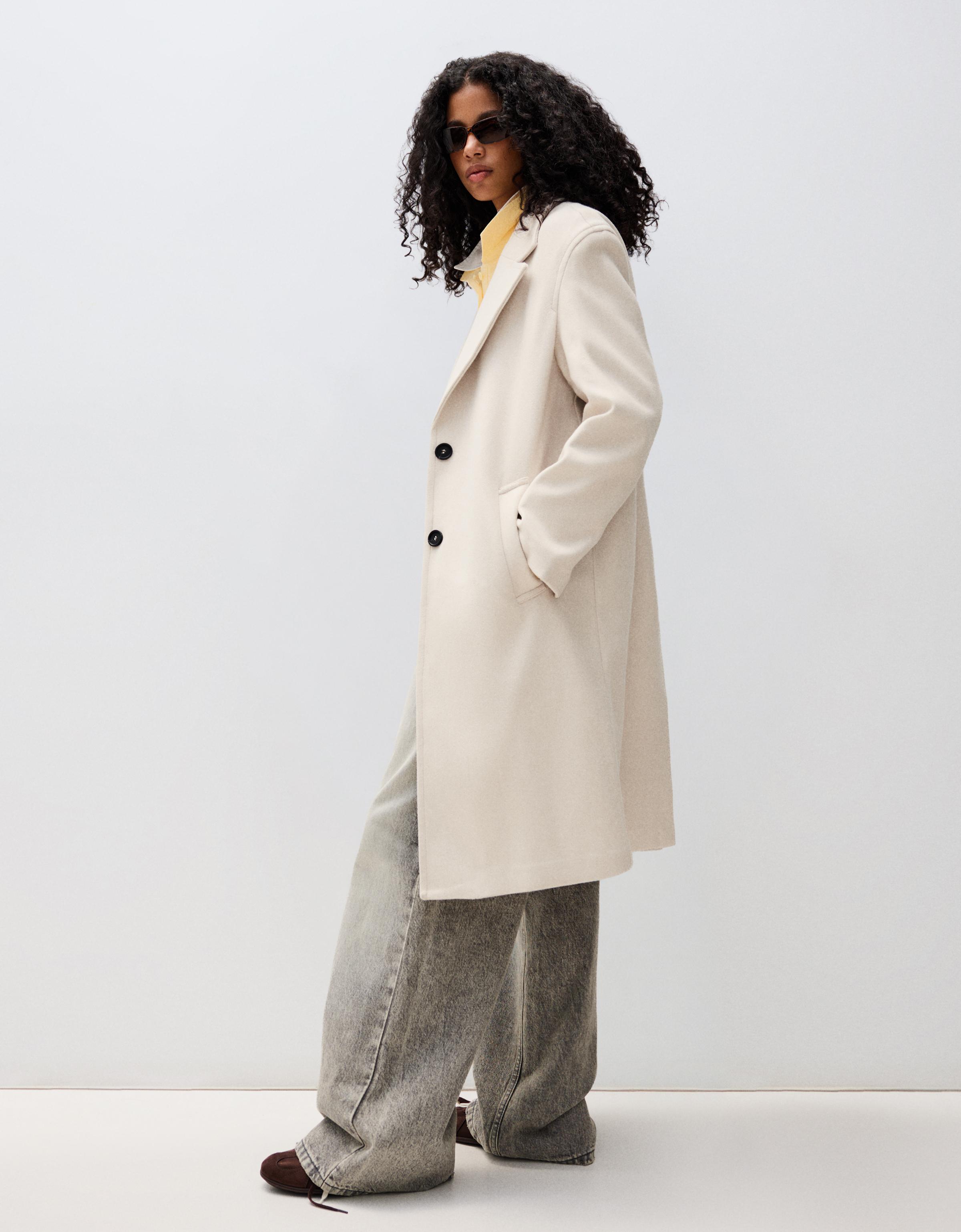 Soft-touch long coat — Sand
