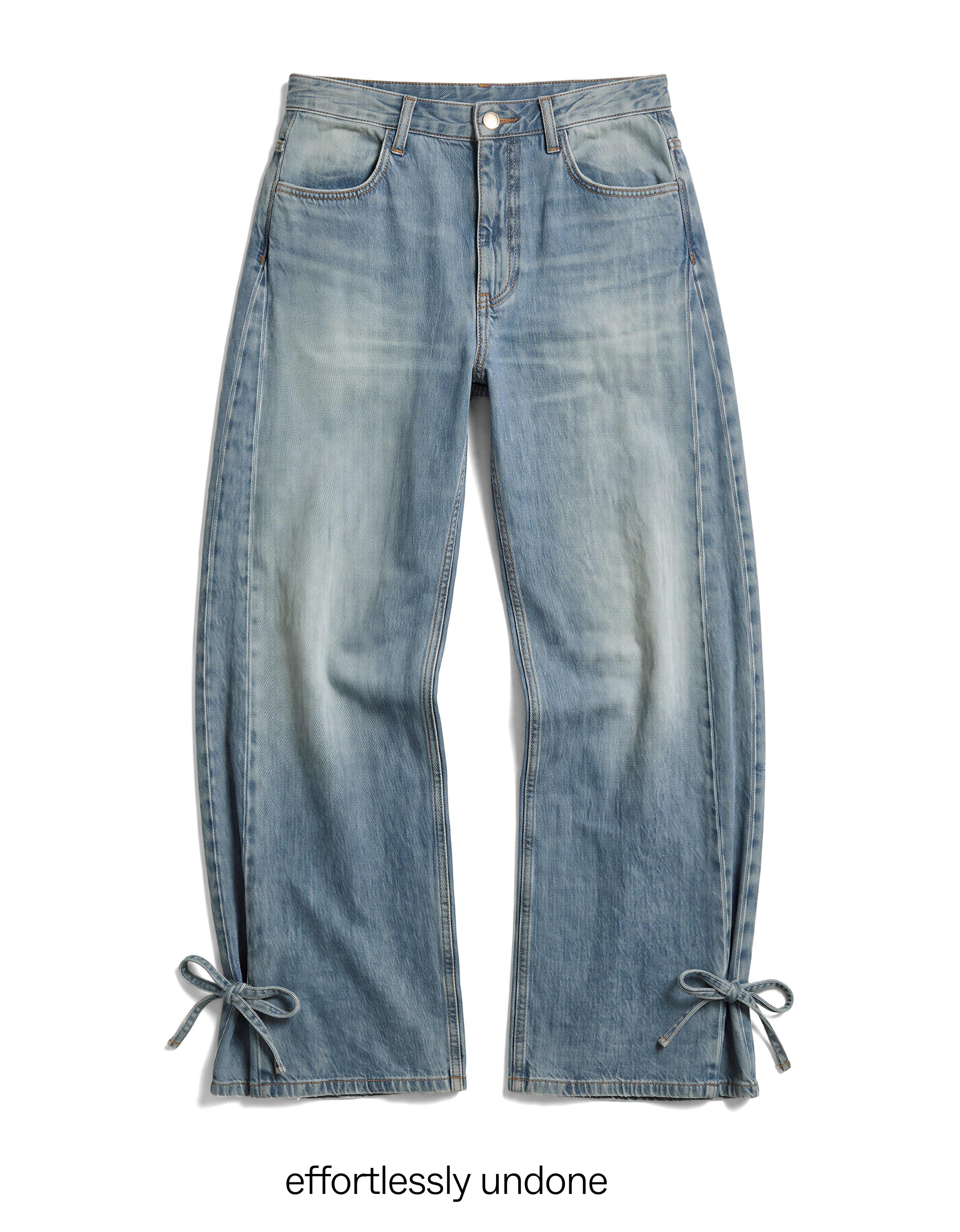 High-waist barrel jeans with ties — Light blue