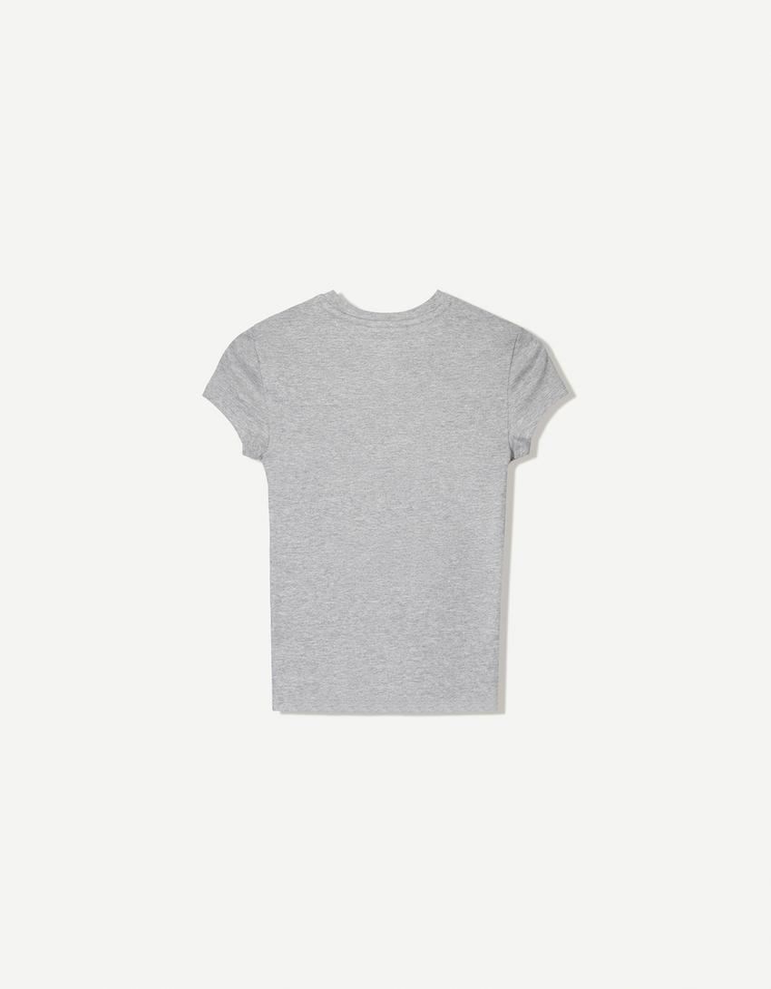 T-shirt à manches courtes et col rond-Gris-3
