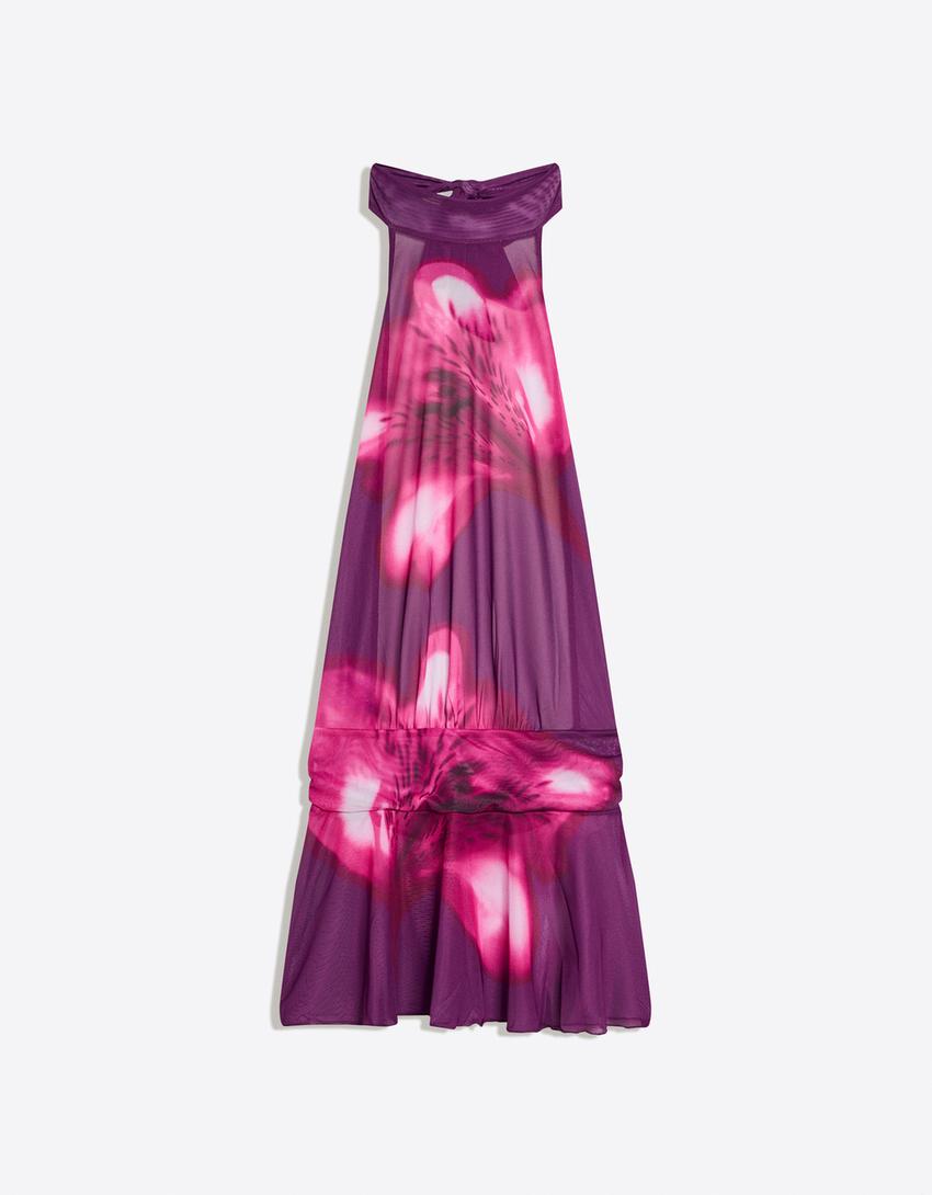 Mesh dress with open back-Violet