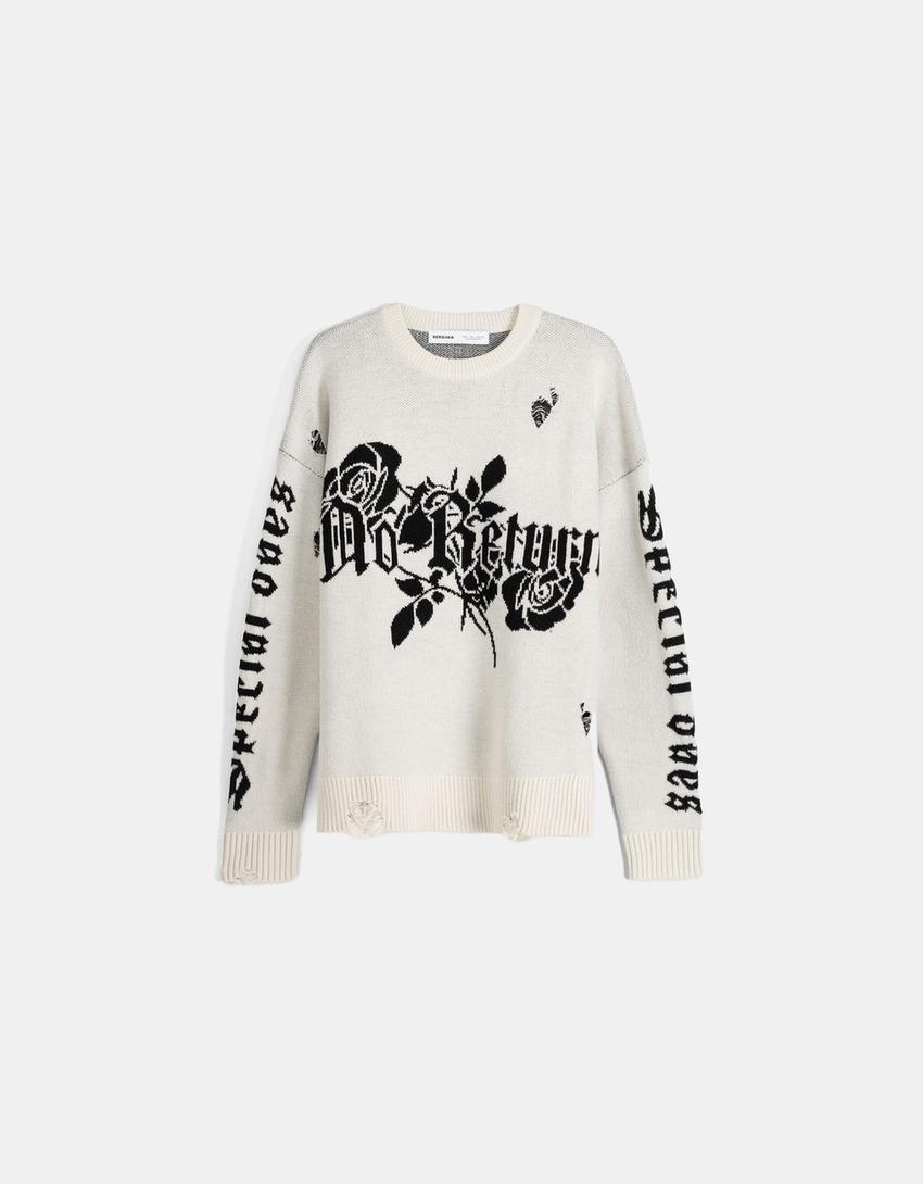 Floral print sweater-Cream-4
