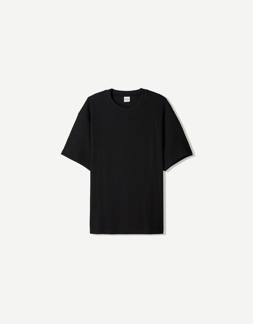 T-shirt manches courtes seersucker-Noir