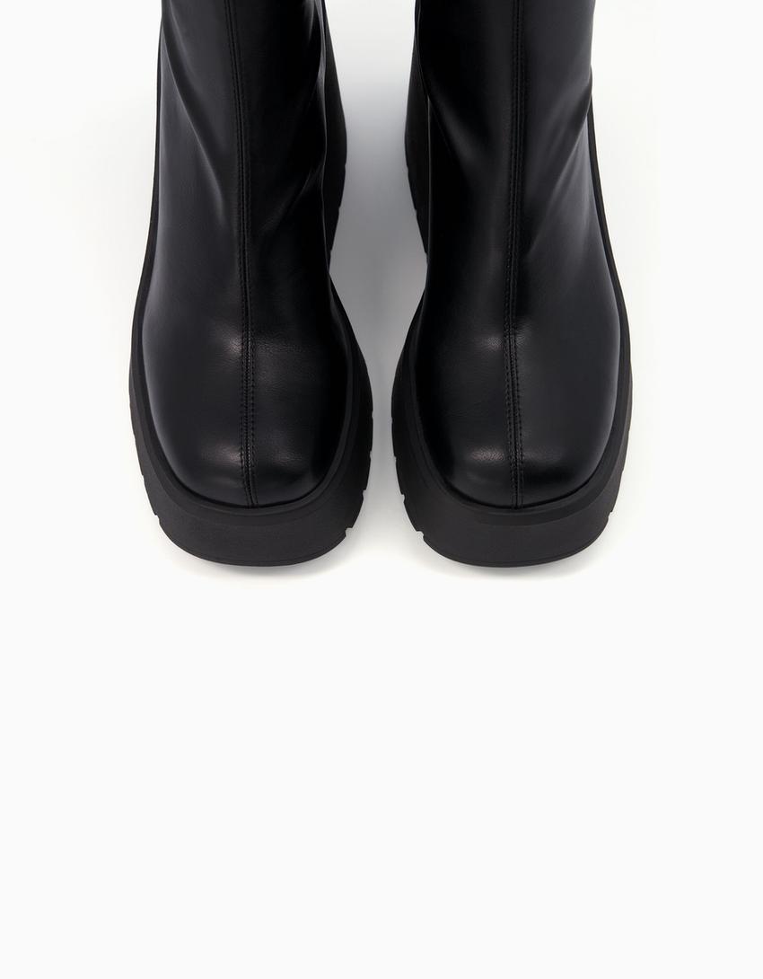 Bottines compensées moulantes-Noir-4