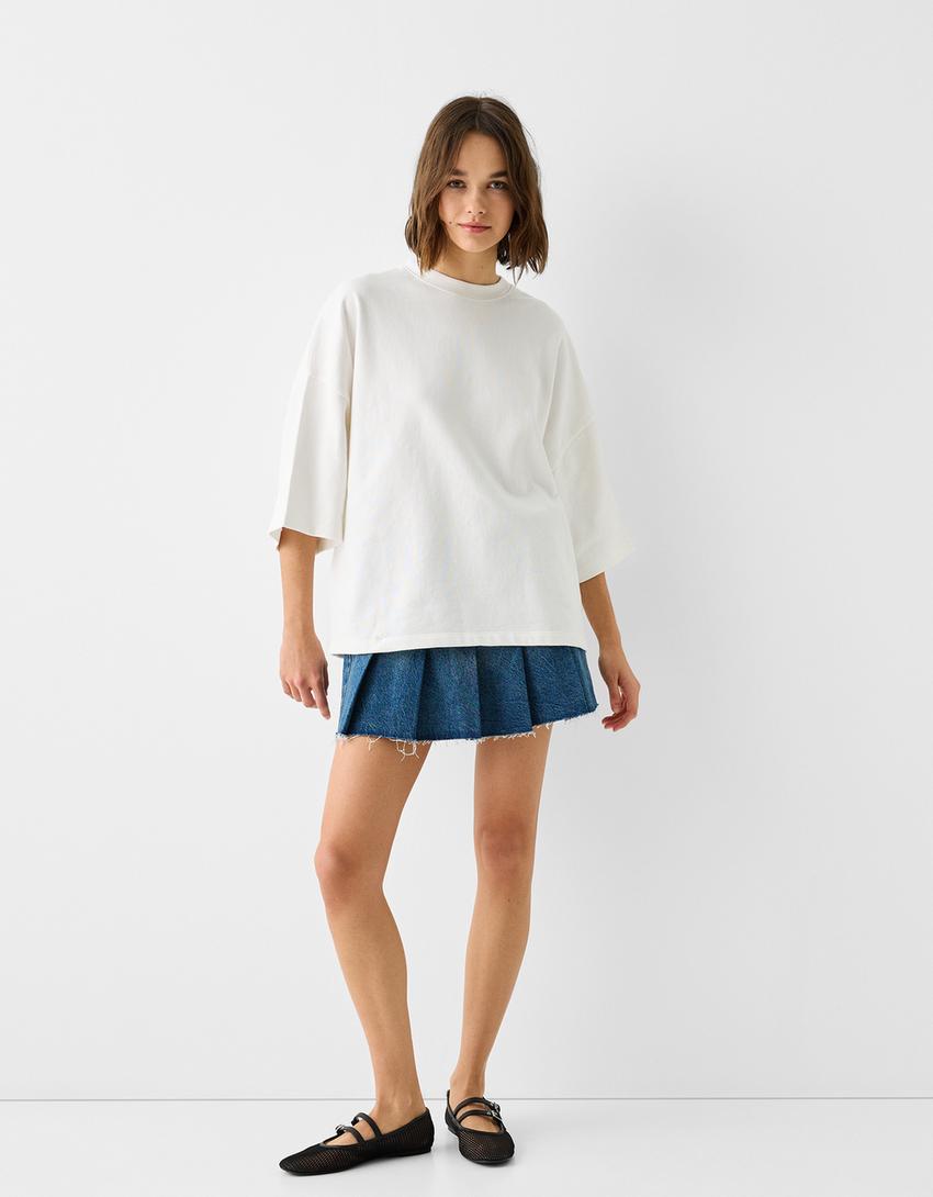 T-shirt manga curta cropped felpa-Branco-4