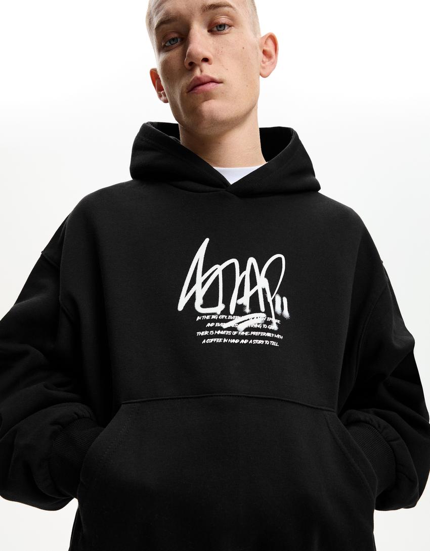 Sudadera boxy capucha print-Negro-0