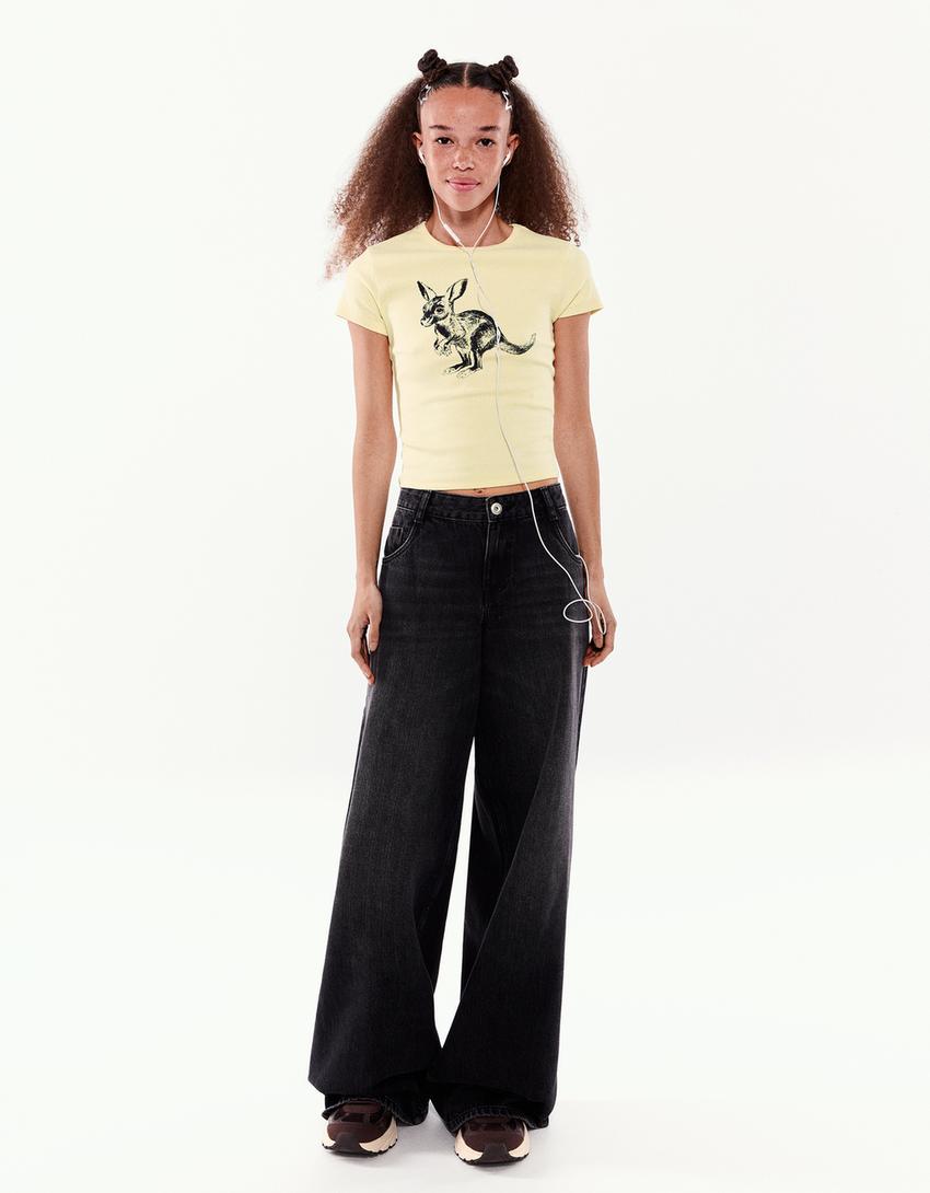 T-shirt manches courtes imprimé-Jaune
