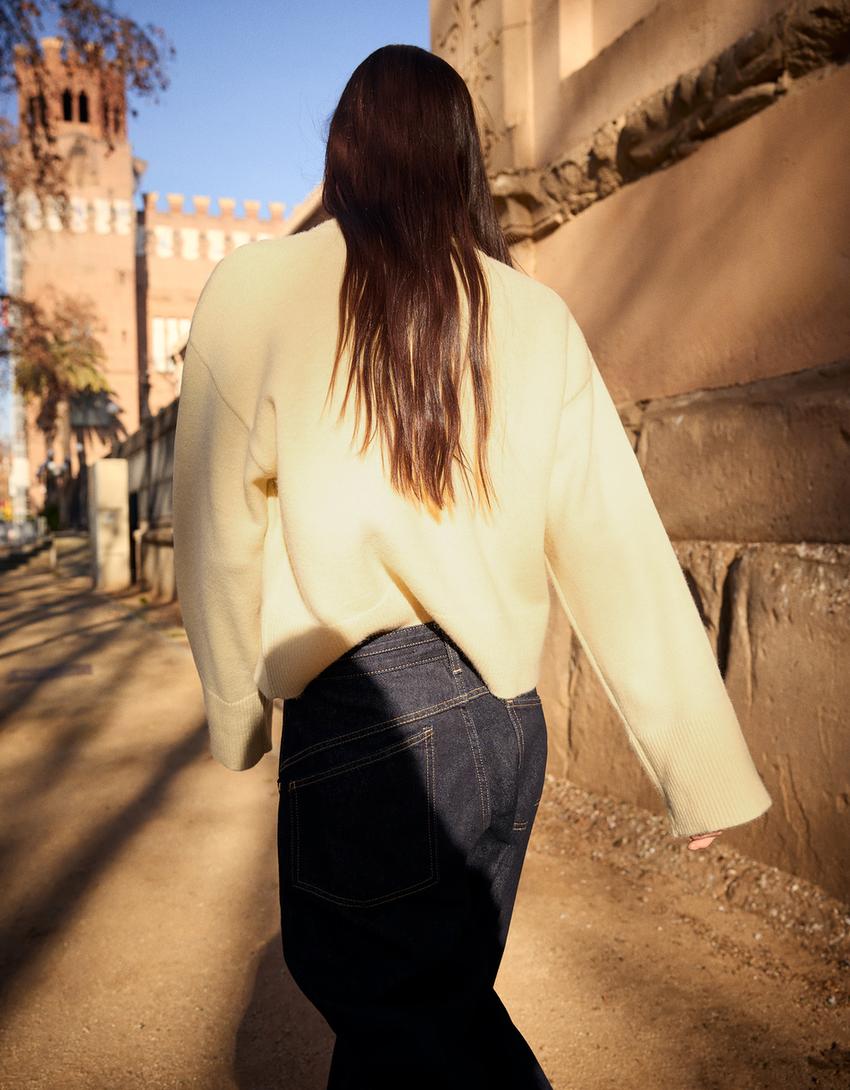 Oversize πουλόβερ με ριμπ τελείωμα-Κίτρινο