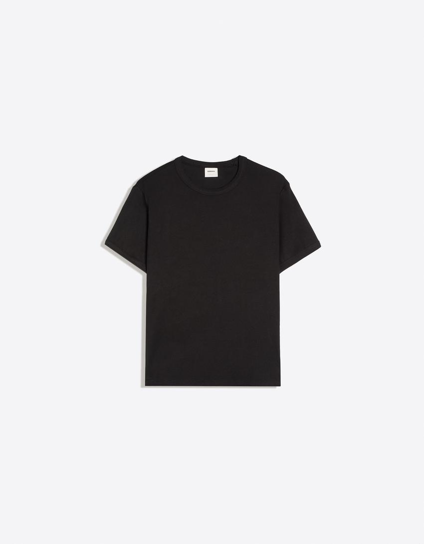 Ribbed slim fit T-shirt-Black