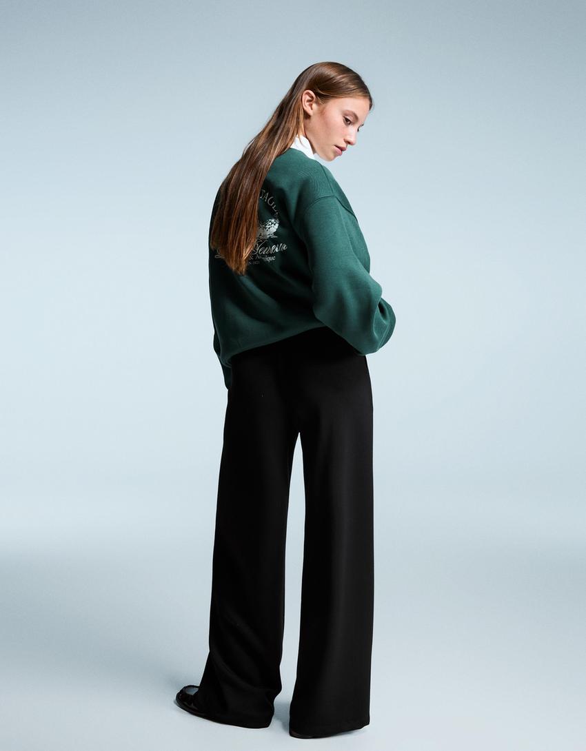 Yumuşak wide leg pantolon-Siyah