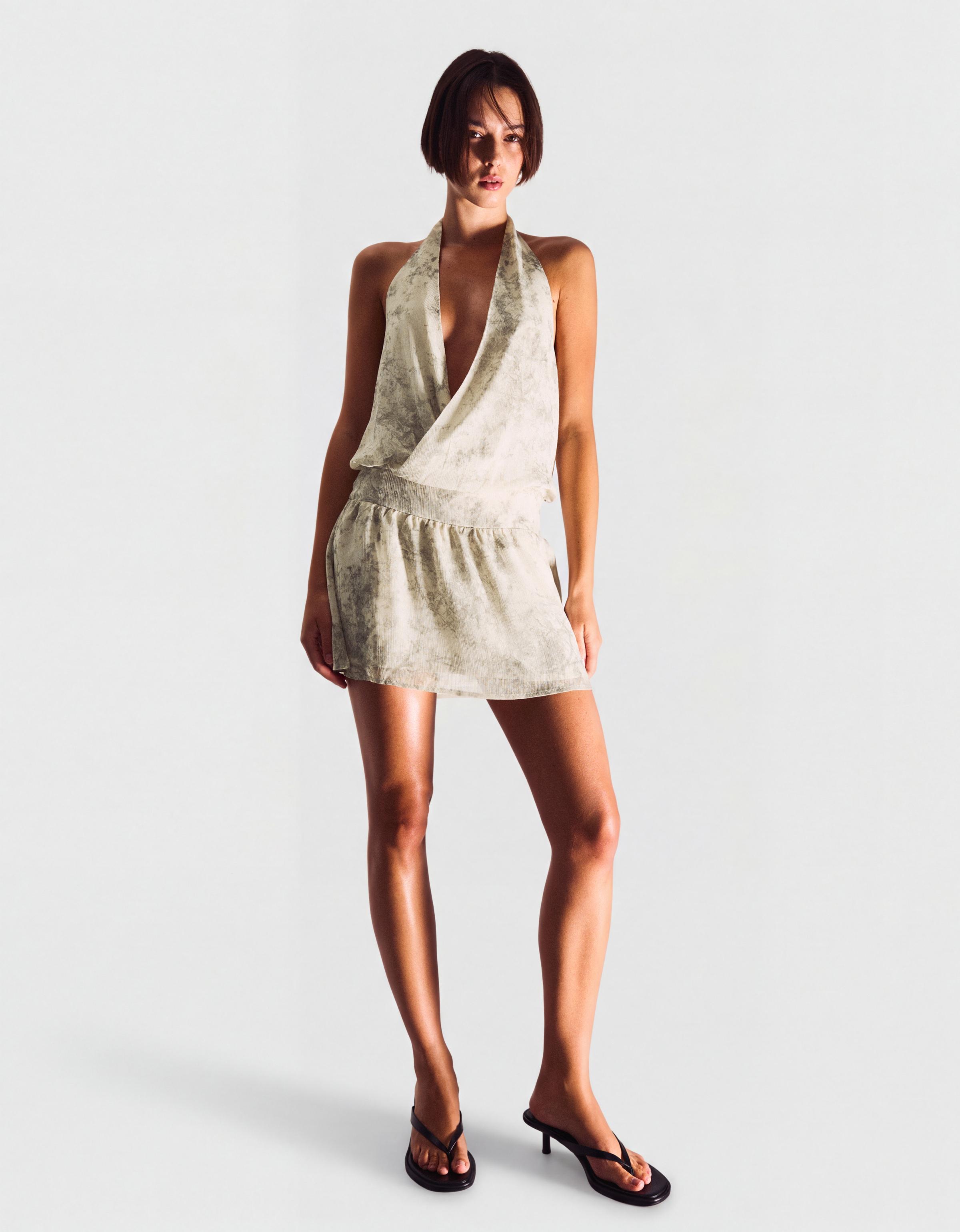 Kruvaze halter mini elbise - Görsel 22