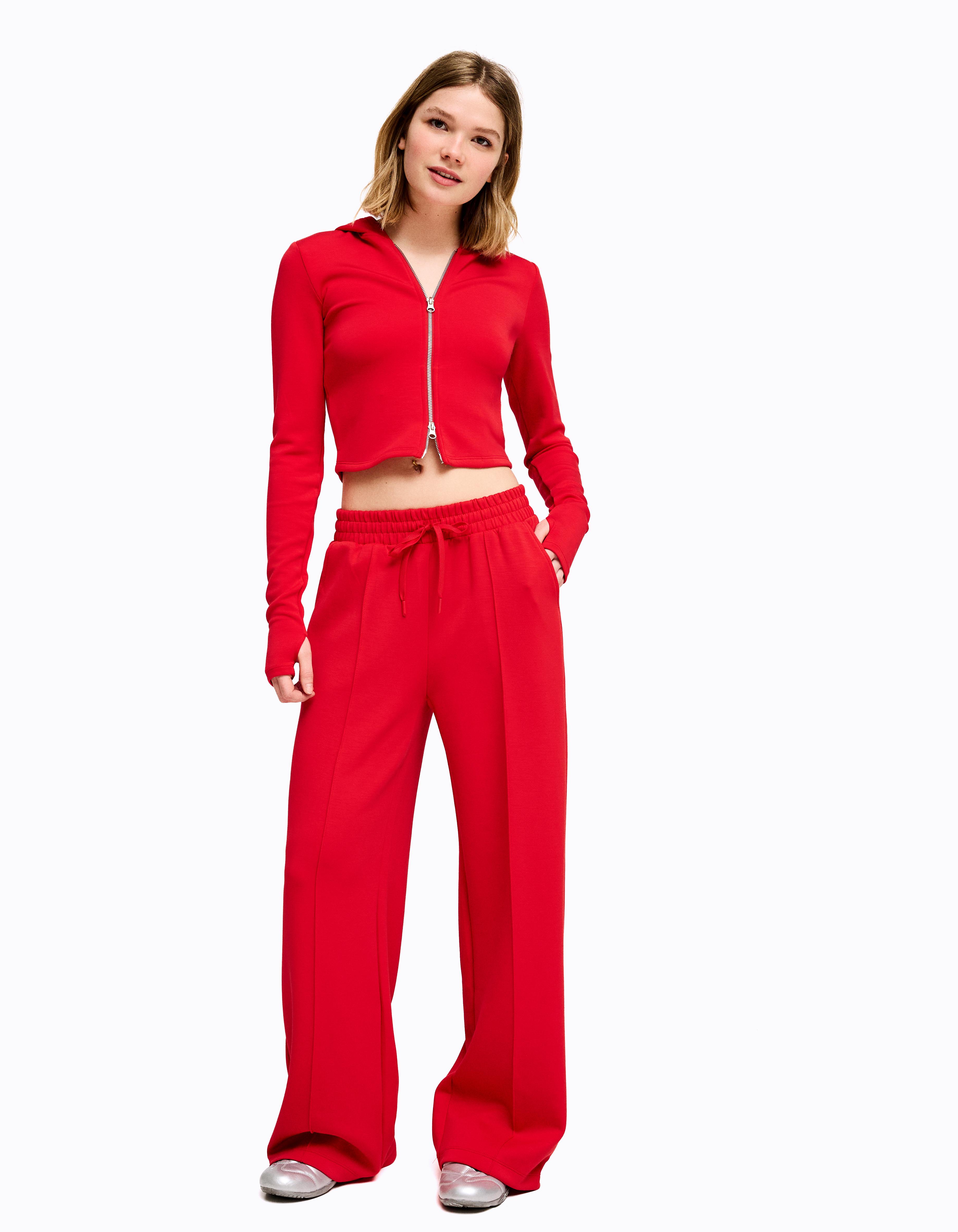 Soft zip-up modal hoodie — Red