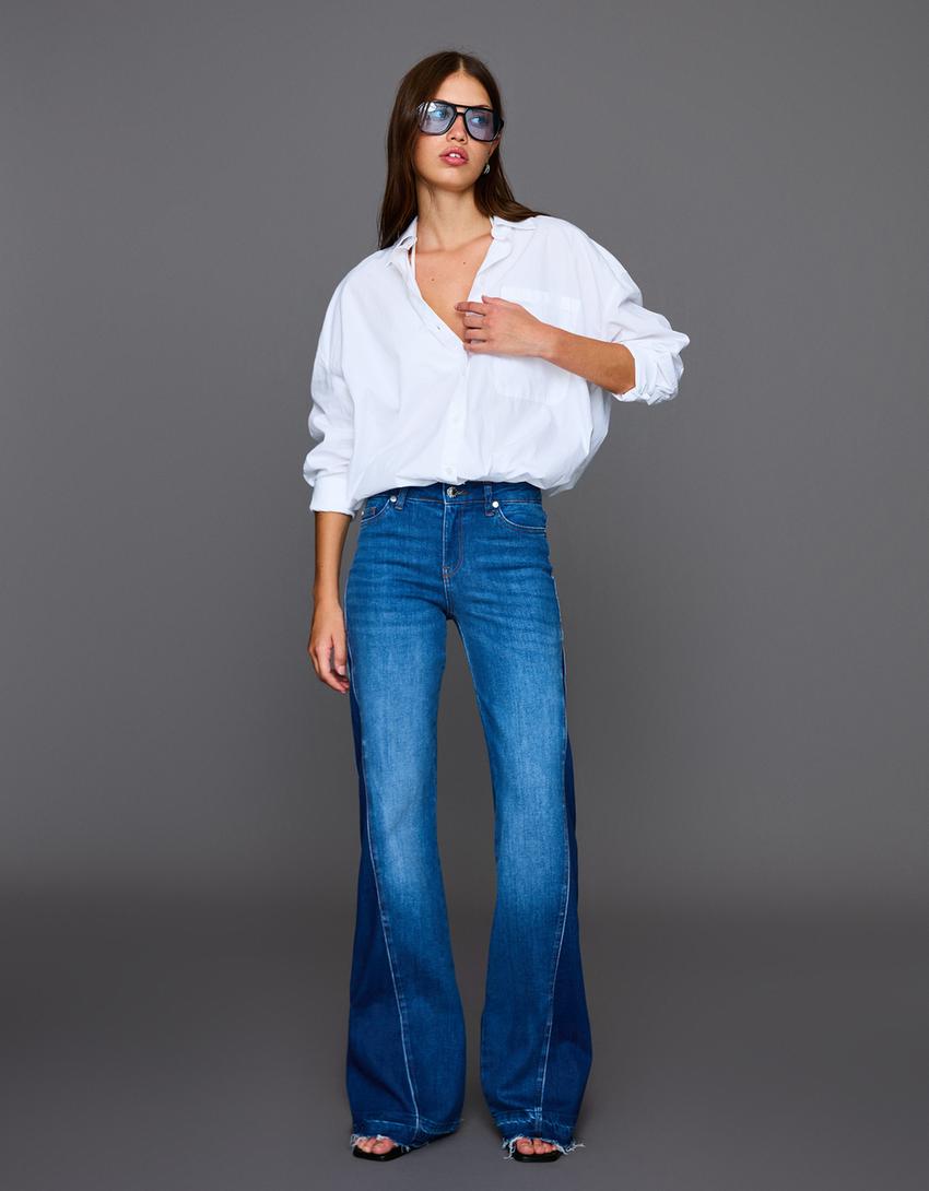 Contrast flared jeans-Light blue-2