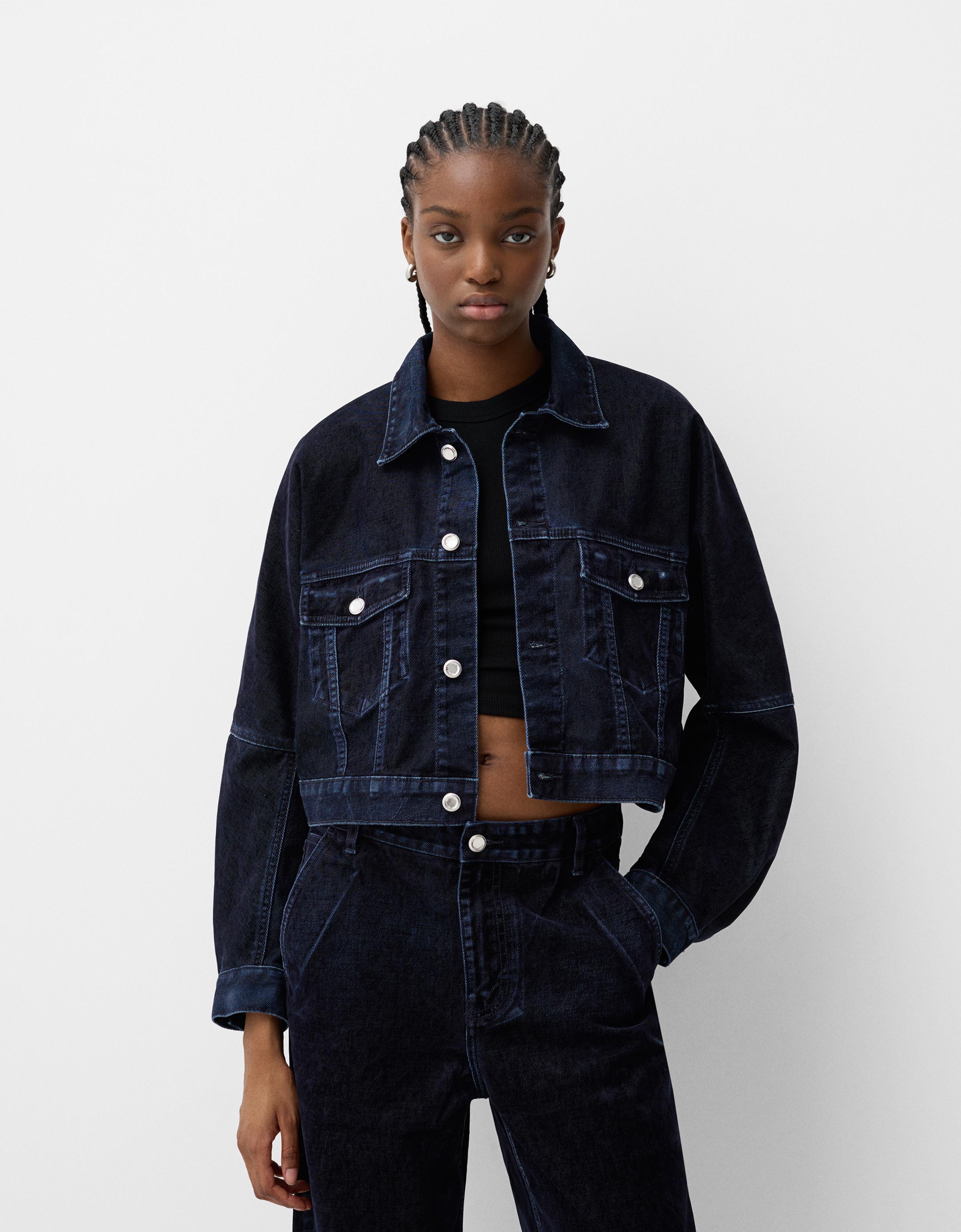 Bershka Cropped-Jeansjacke Damen M Blau