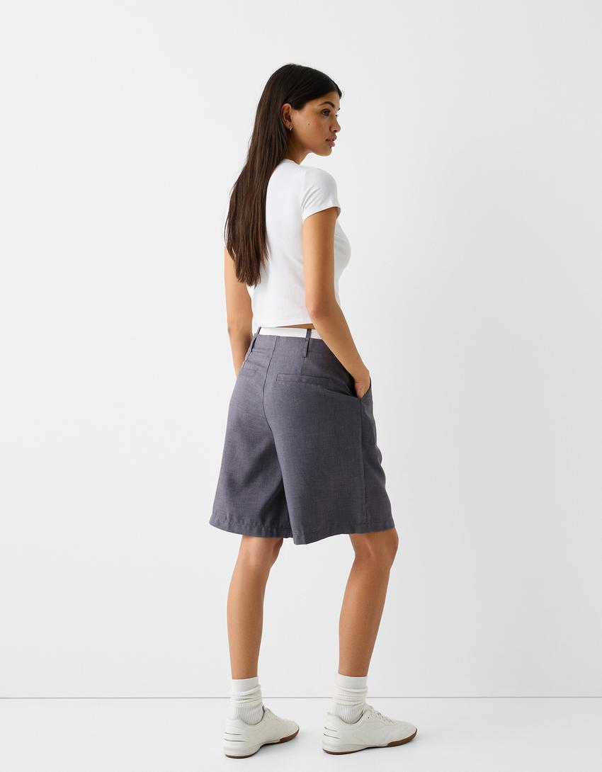 Bermuda short with contrast poplin waistband-Dark grey-2