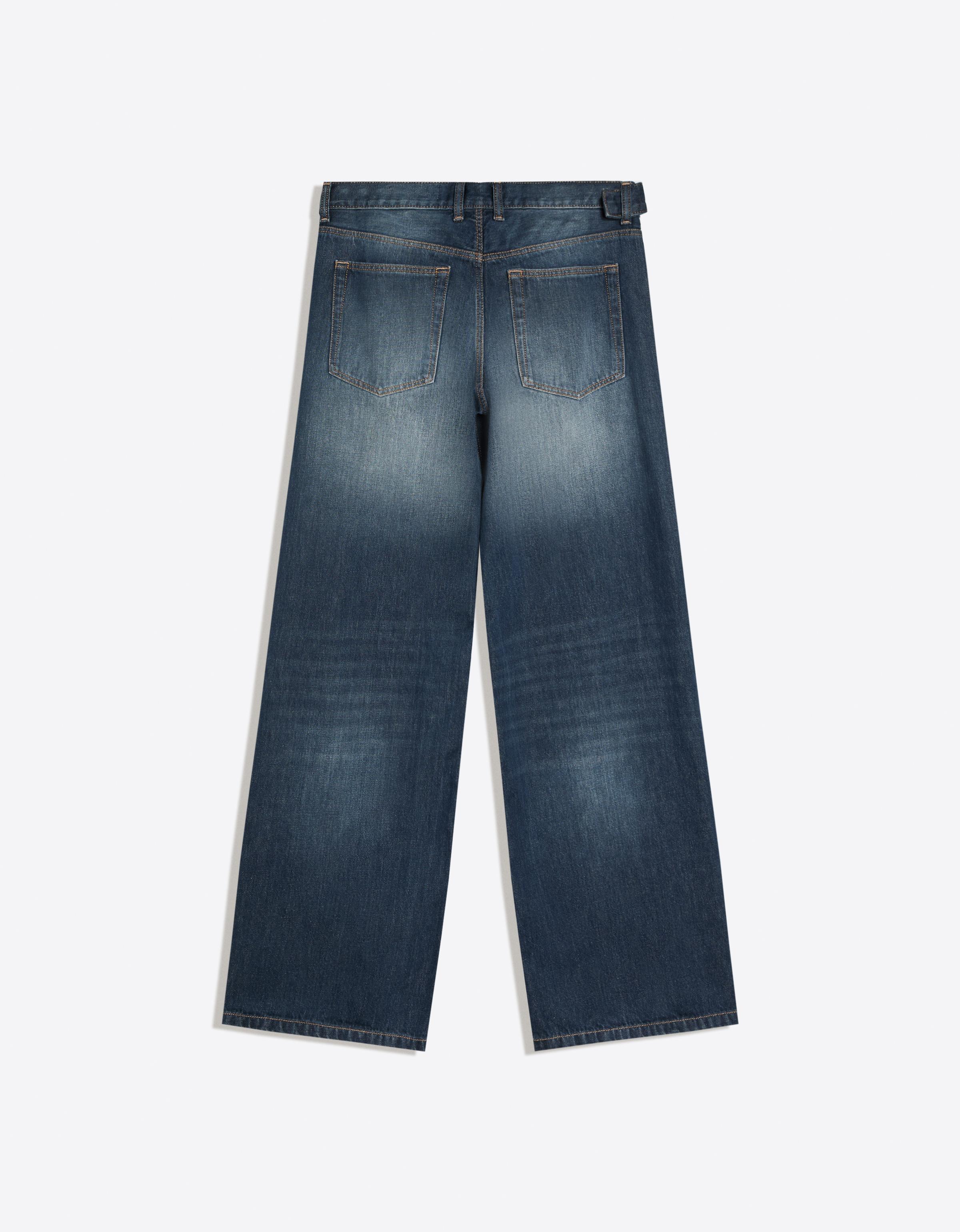 Low-rise straight-leg jeans with side buttons — Dark blue