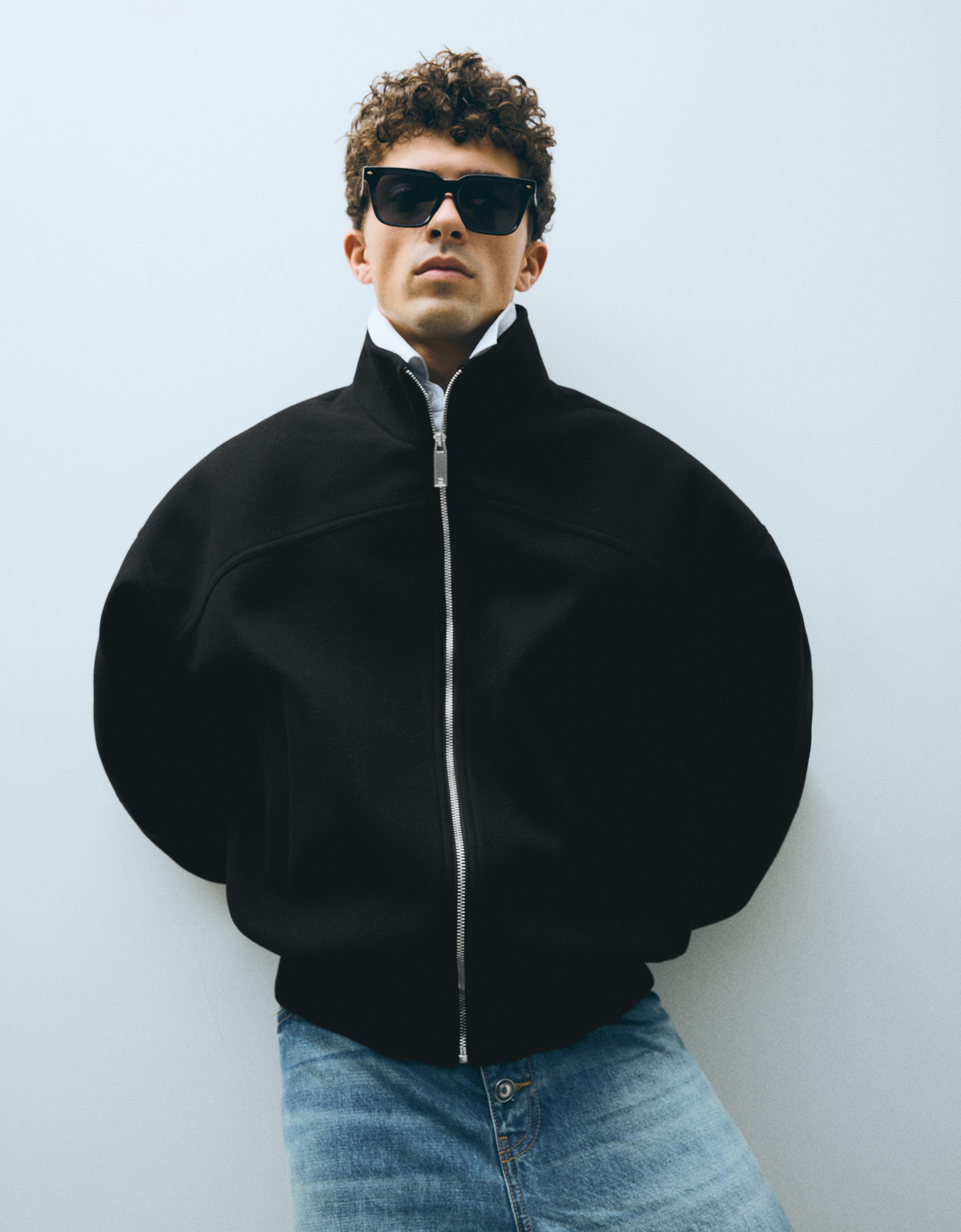Felt-effect bomber jacket — Black
