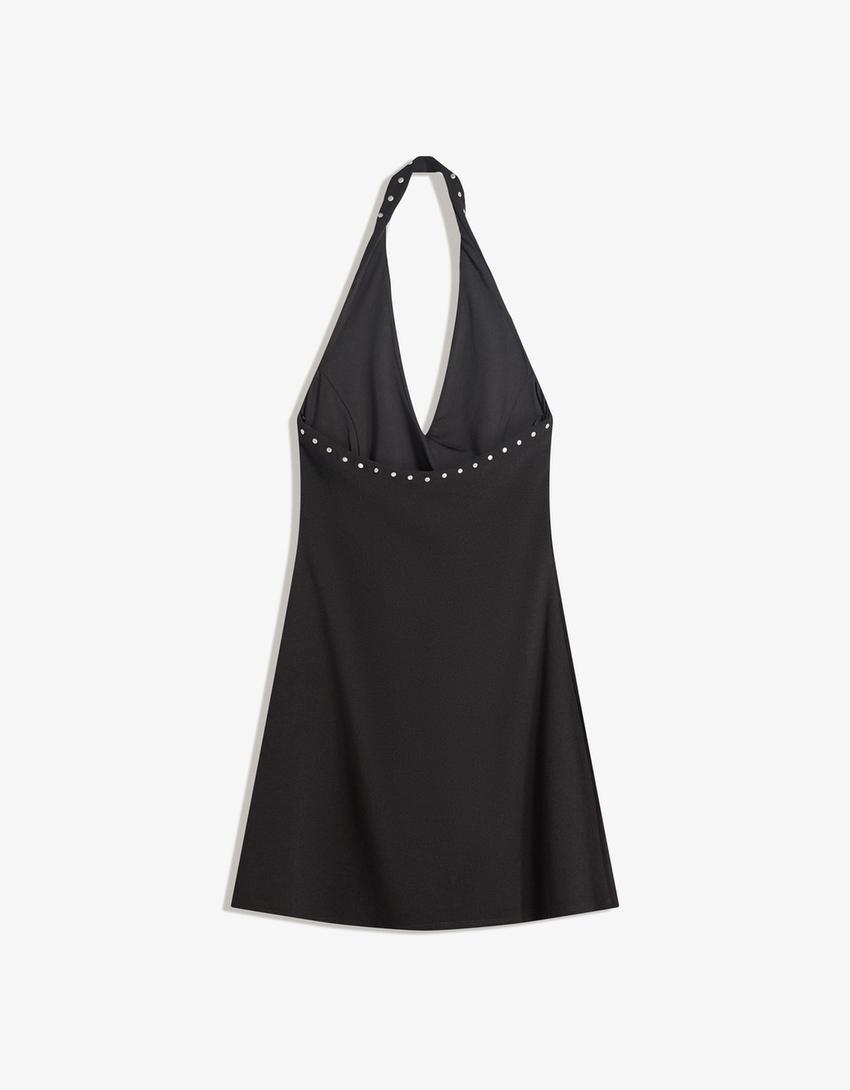 Vestito mini halter borchie-Nero-4