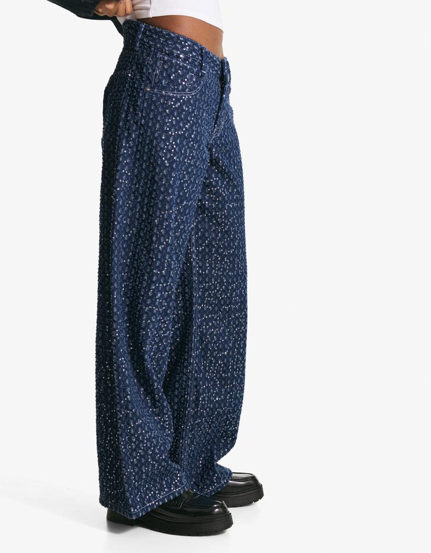 jeans wide leg lentejuelas-Marino
