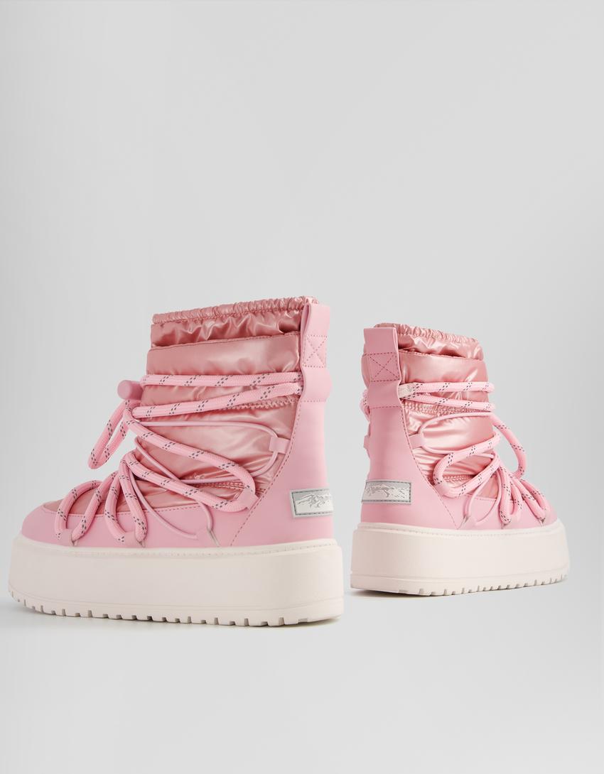 Bottines plateforme matelassées lacées-Rose-4
