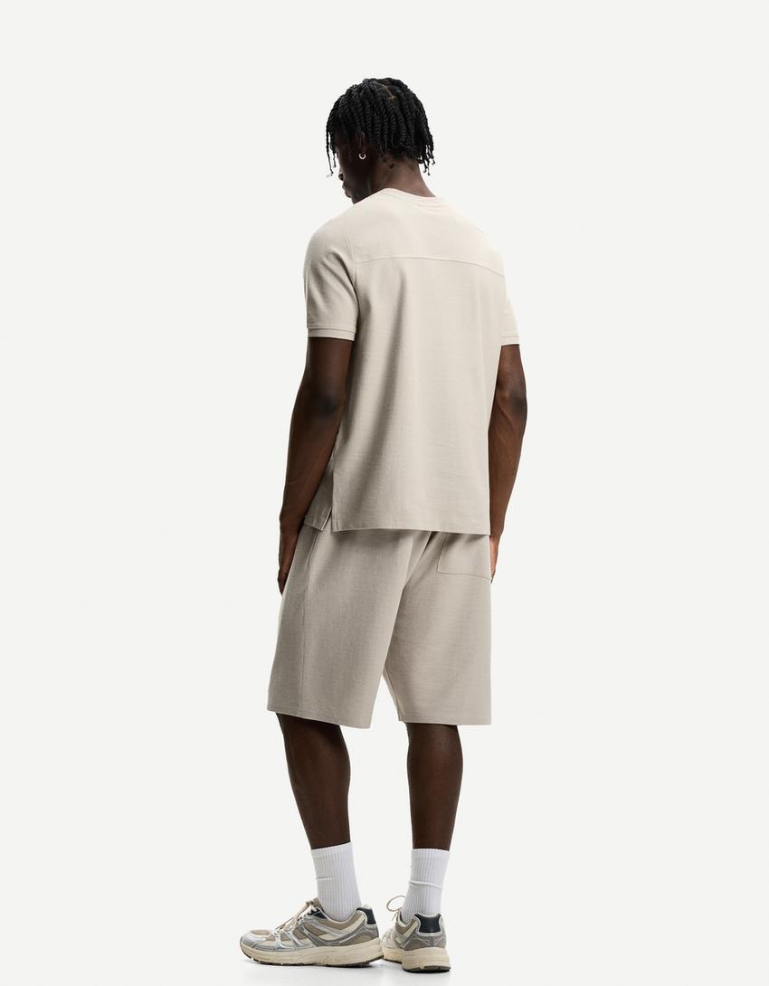 T-shirt ve bermuda şort takımı-Deve tüyü rengi-1