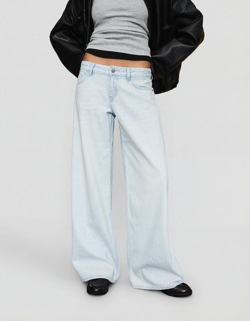 Jeans low-rise kaki lebar-Biru muda