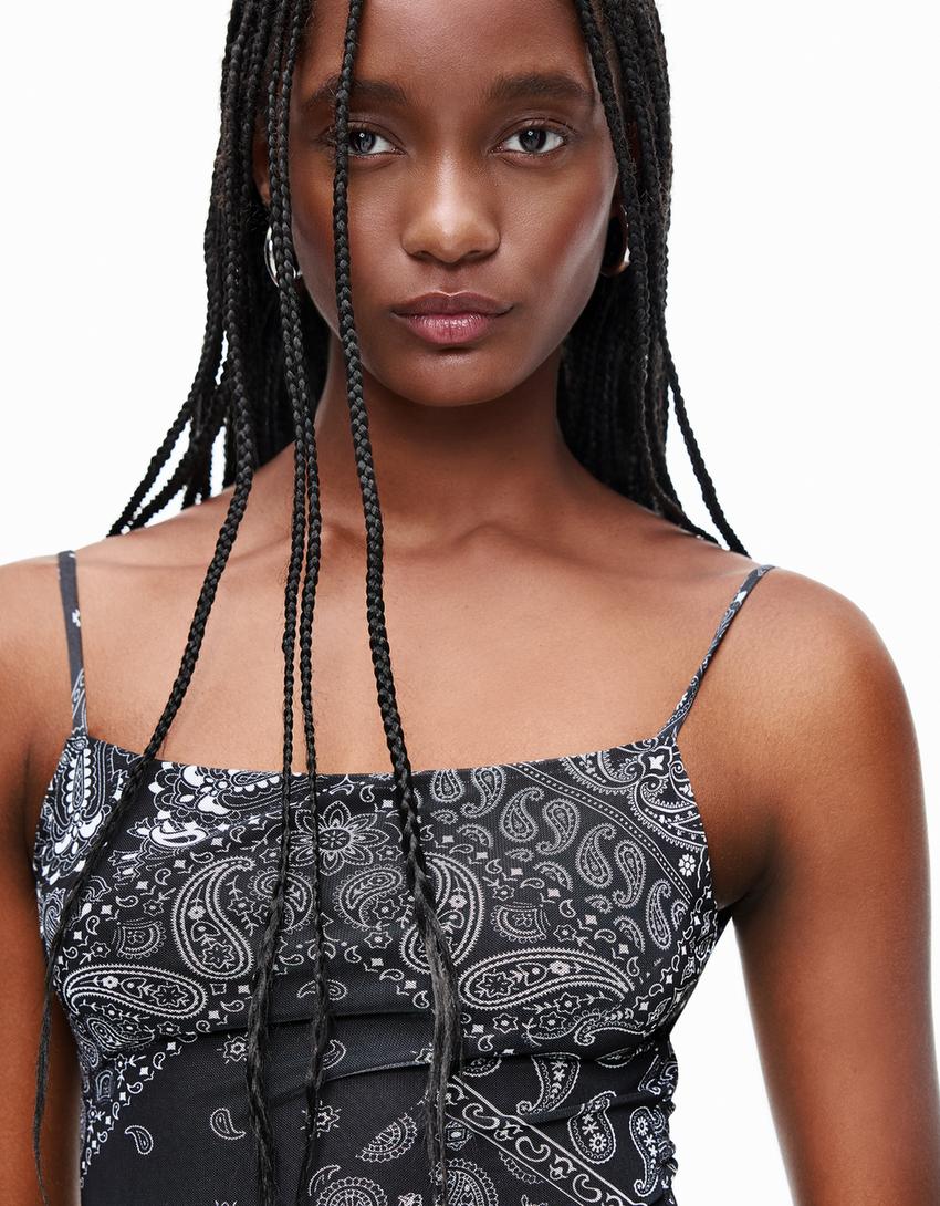 Printed tulle midi dress-Black
