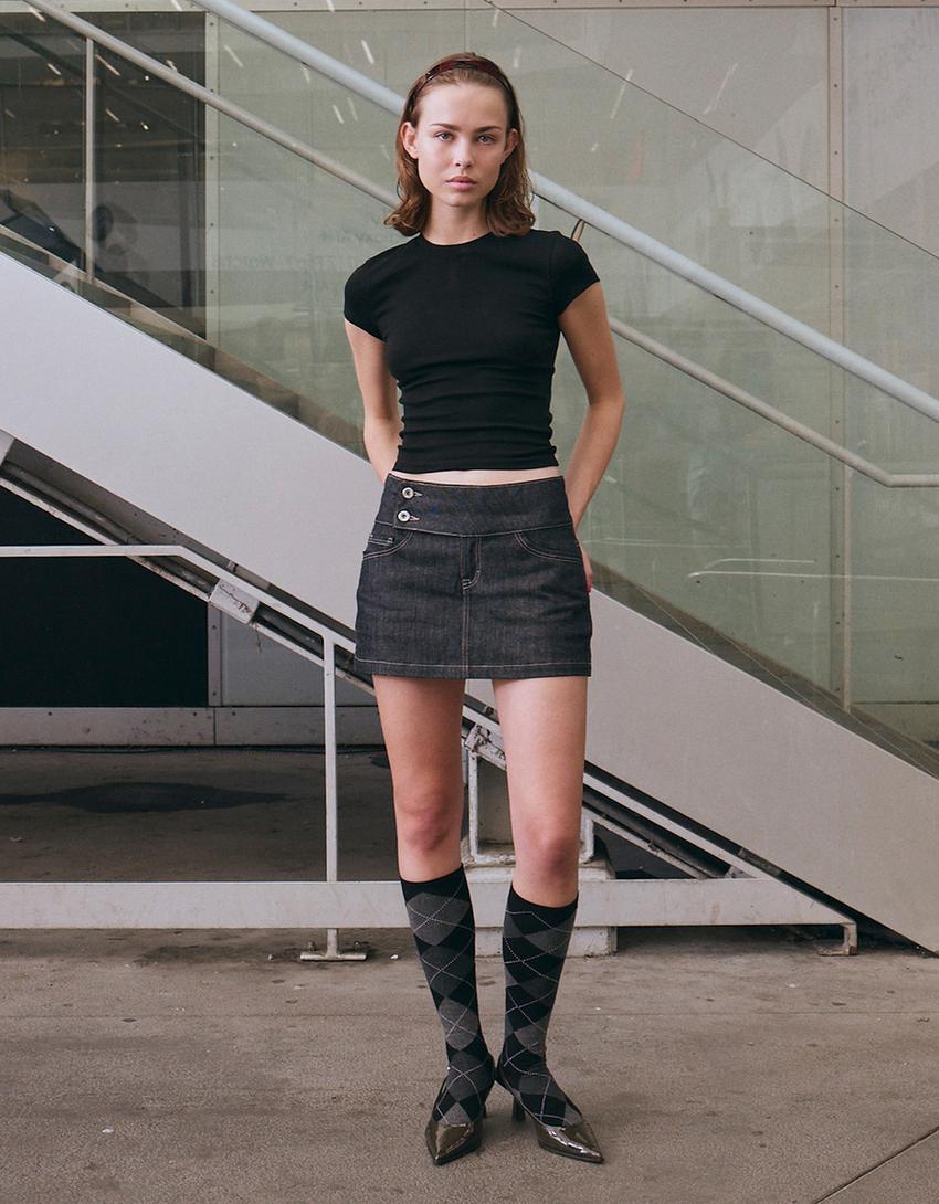 Fustă-pantalon din denim-Bleumarin