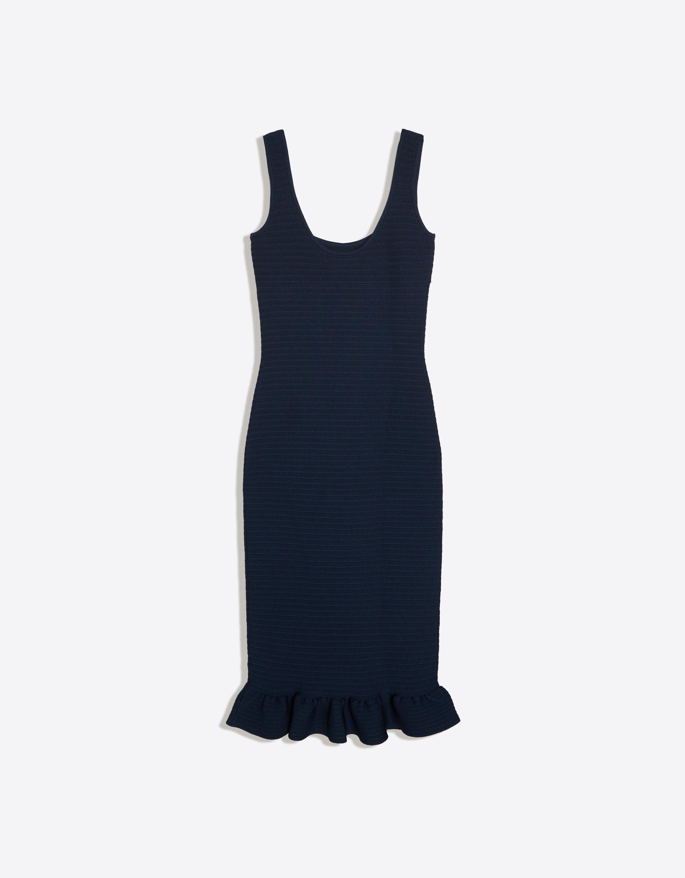 Midi knit dress with frill — Navy