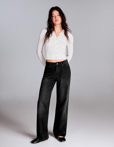 High-waist straight wide-leg jeans — Black 1