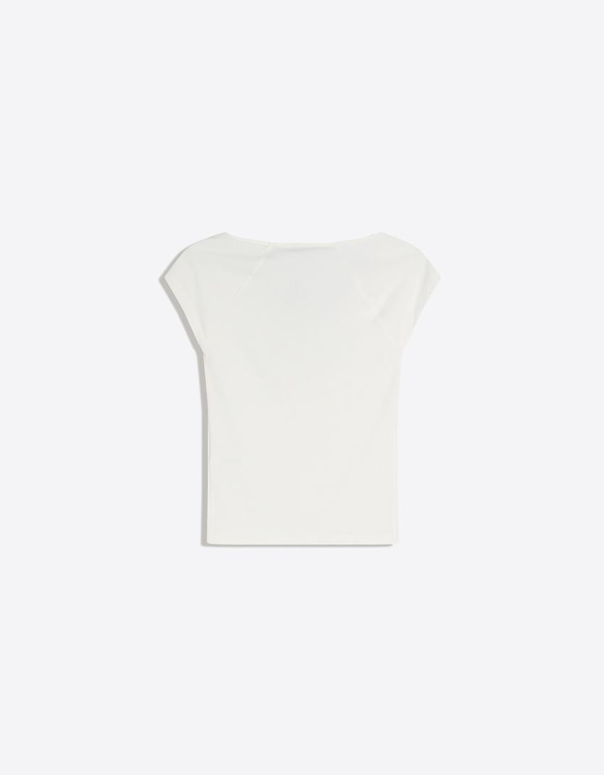 Camiseta manga corta fruncido-Blanco roto