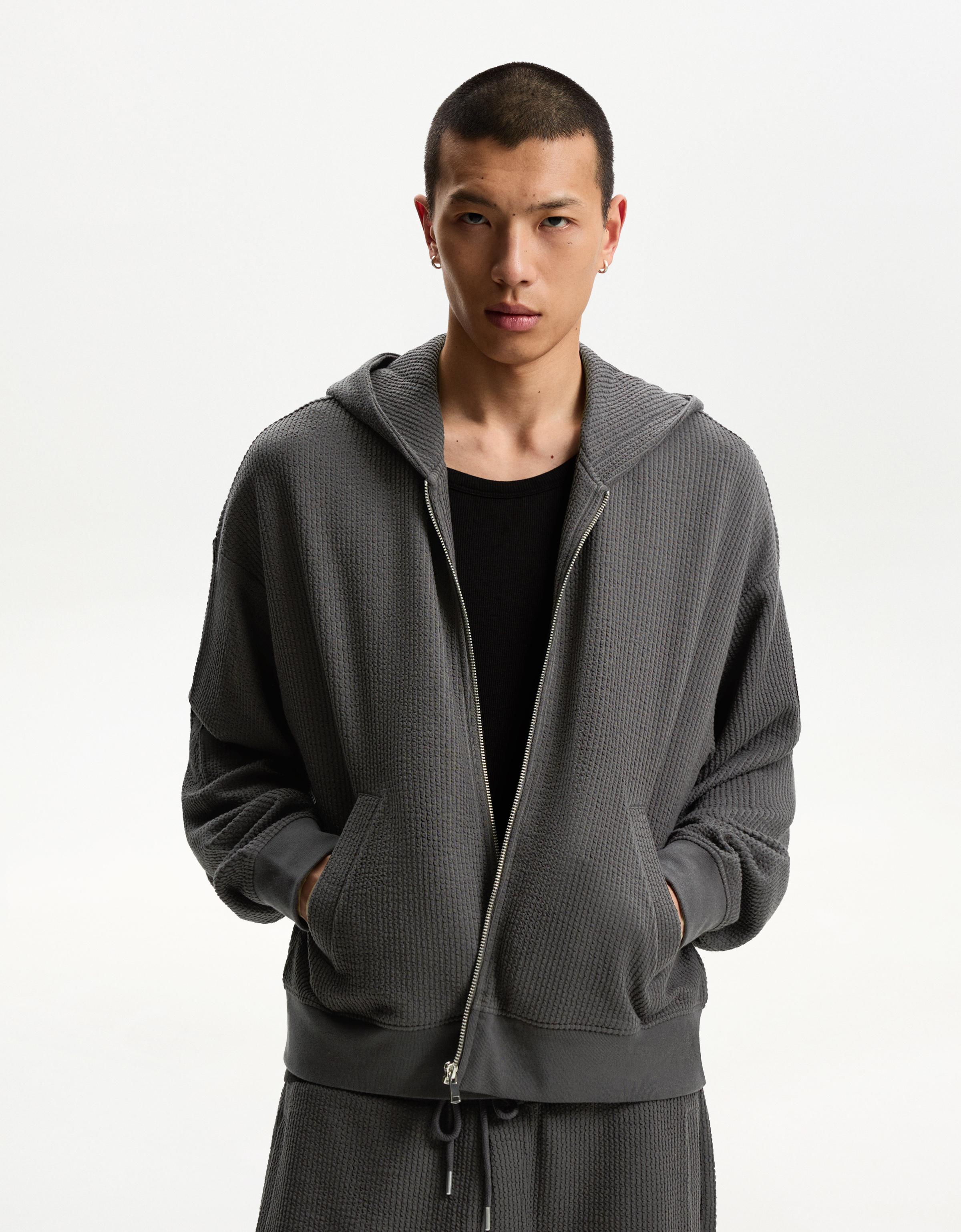 Bershka Cropped-Hoodie Im Boxy-Fit Mit Reißverschluss Und Kapuze Herren S Grau