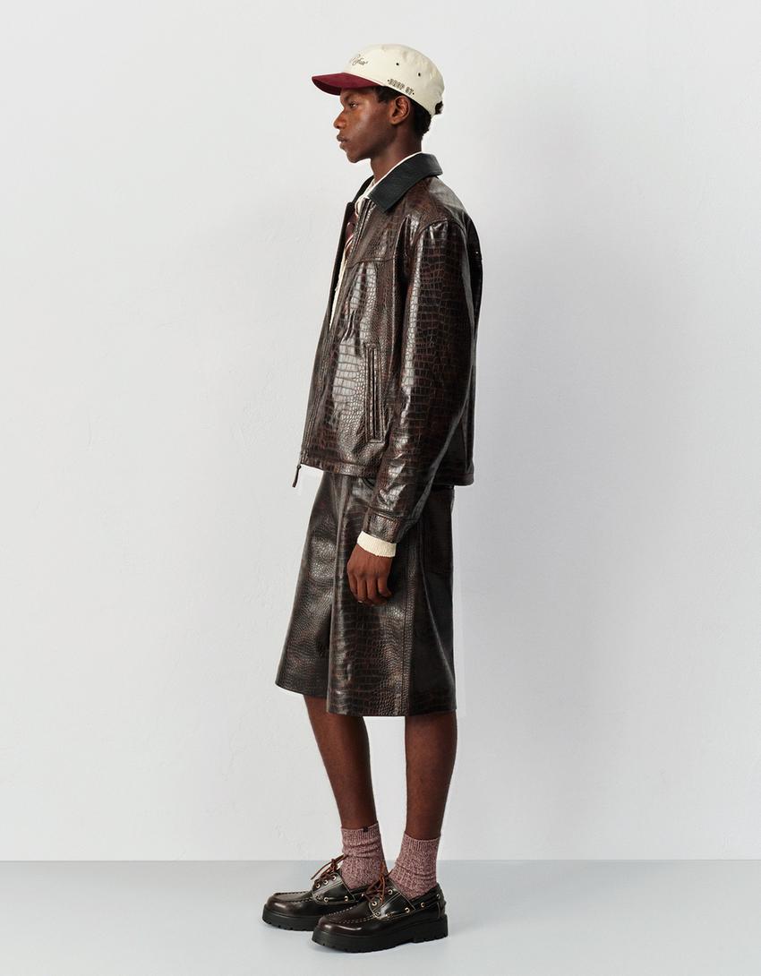Bermuda jort in finta pelle-Marrone