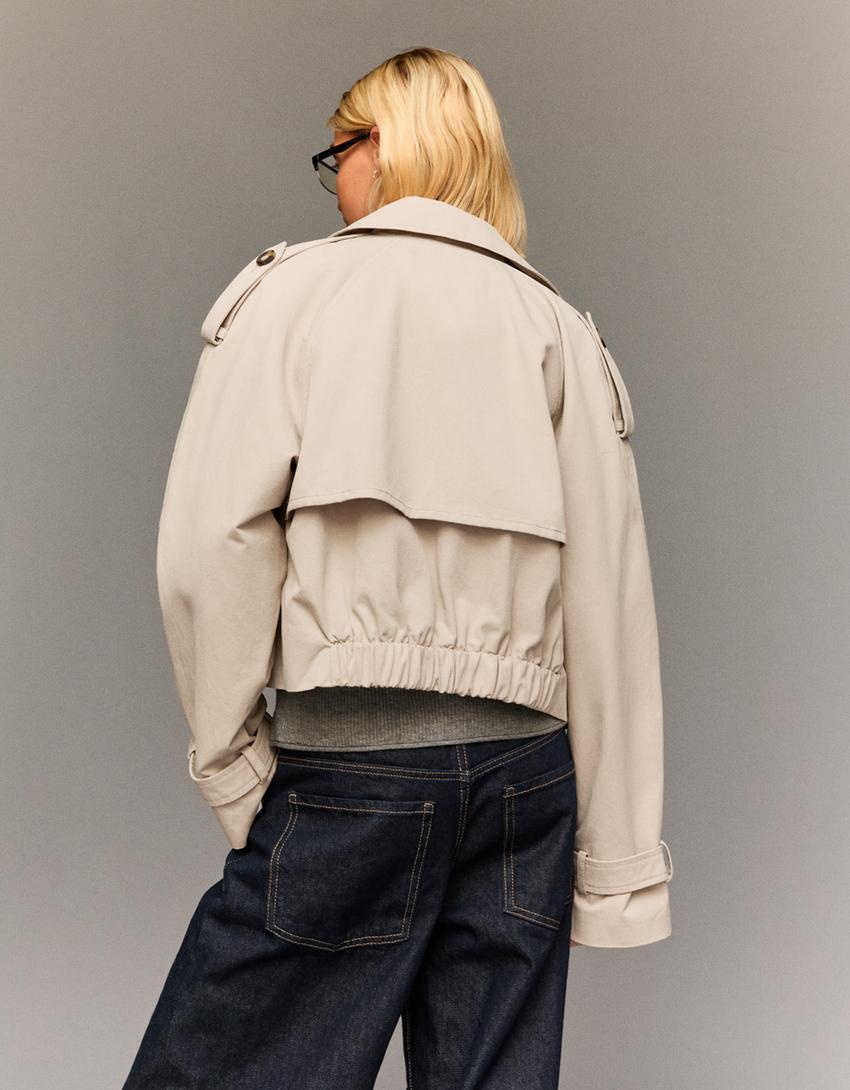 Short trench jacket-Sand
