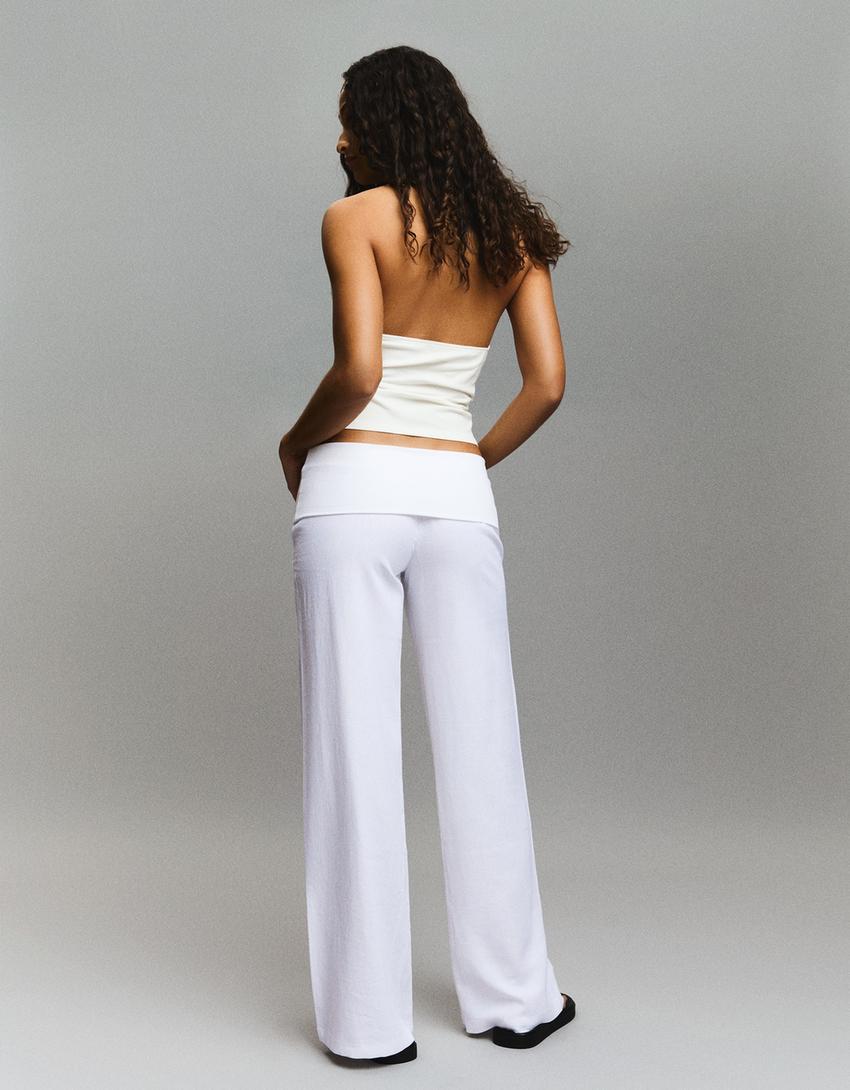 Turn-up waist trousers-White