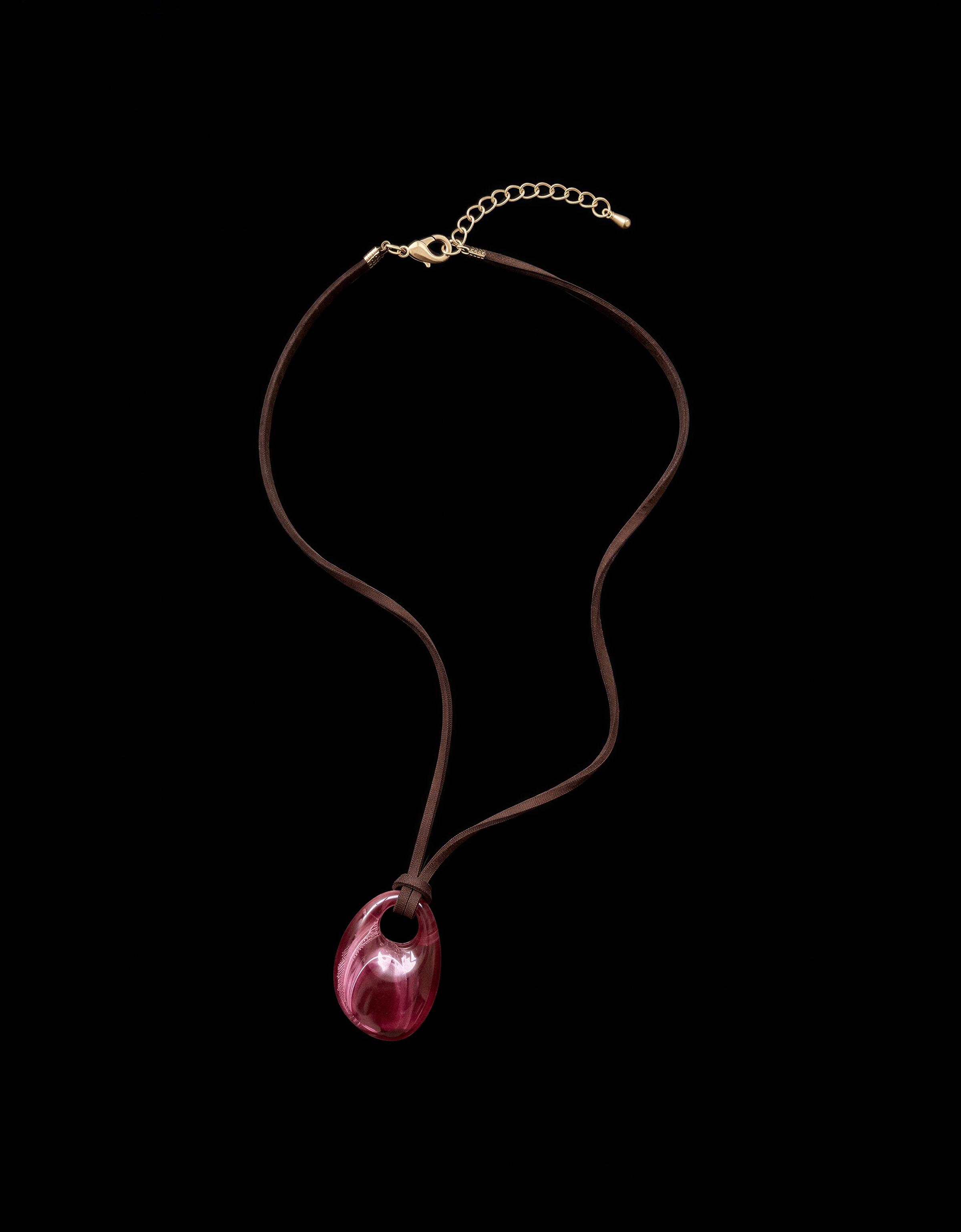 Resin pendant cord necklace — Burgundy