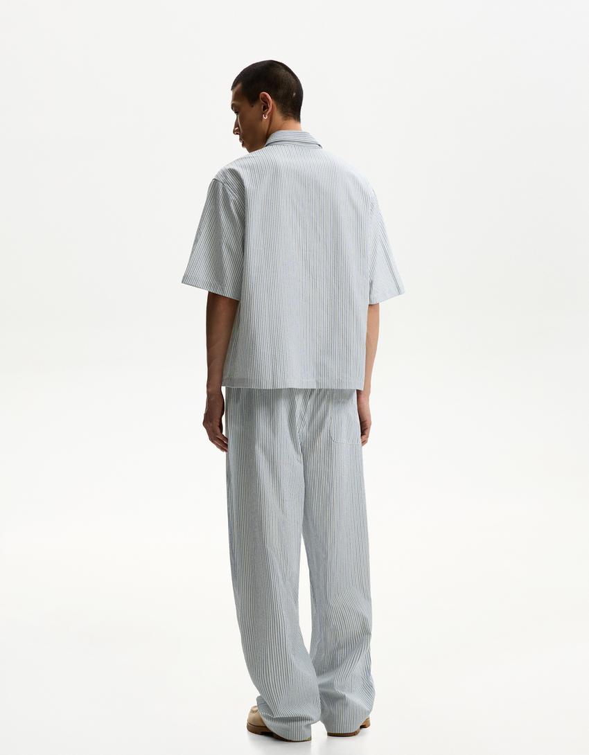 Textured boxy fit short sleeve shirt-Blue-1