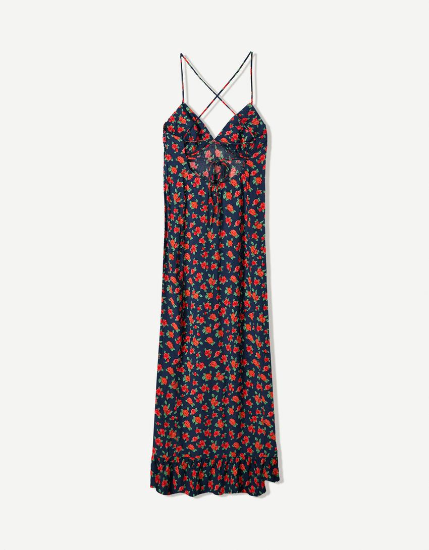 Printed strappy midi dress-Blue-4
