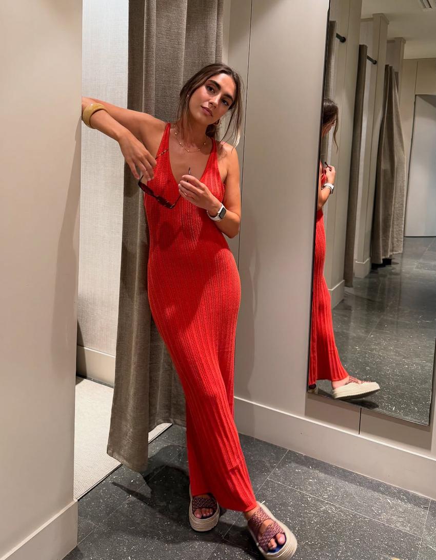 Robe midi bretelles anneau-Corail-2