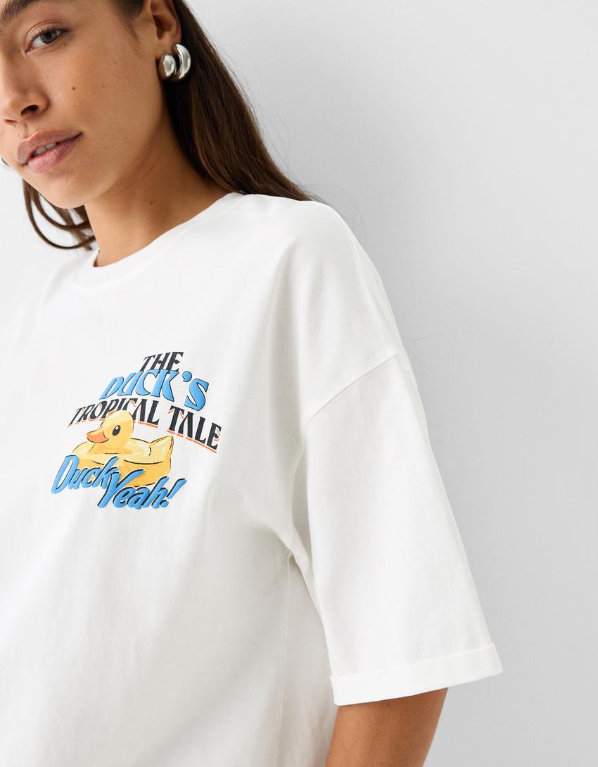 Short sleeve T-shirt with print-Cream-2