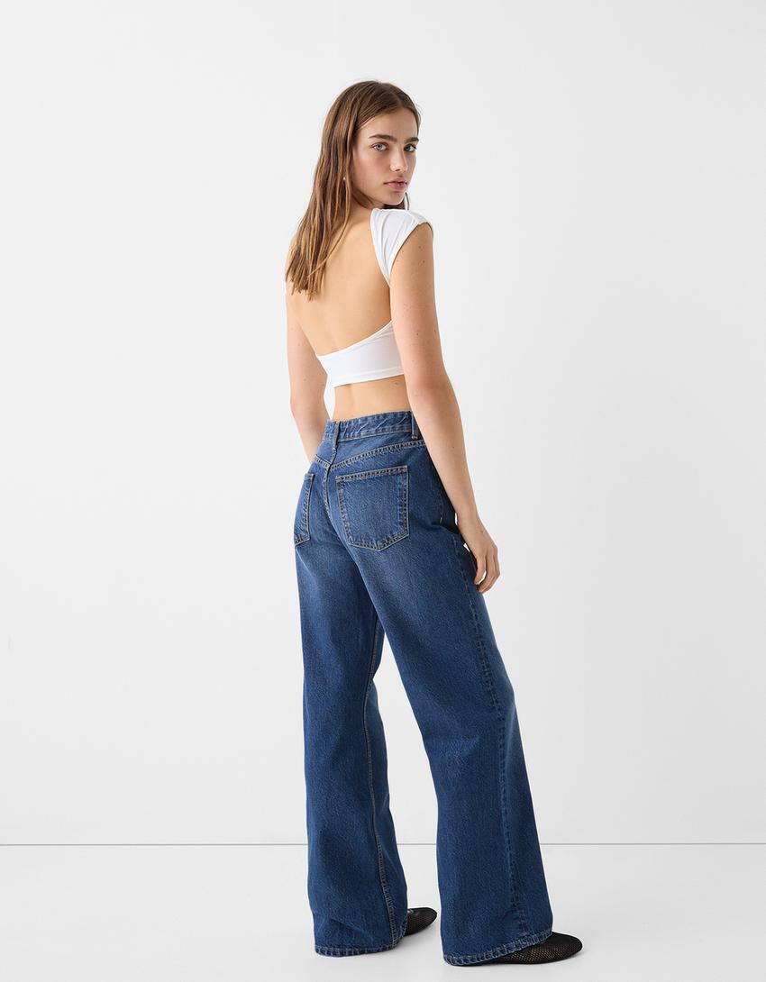 جينز نمط التسعينيات بساق عريضة-أزرق-2