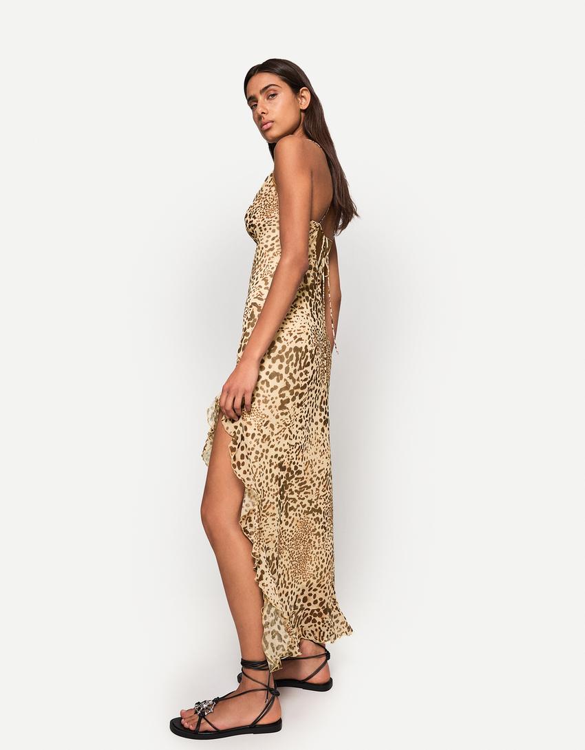 Strappy animal print midi dress-Multicolored