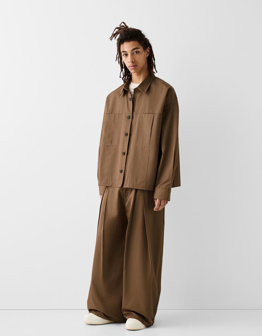 Tailored flared trousers with darts-Brown-0